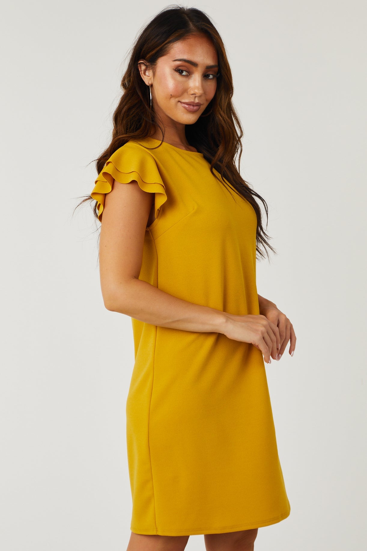 Lily Mustard Ruffle Sleeve Shift Dress