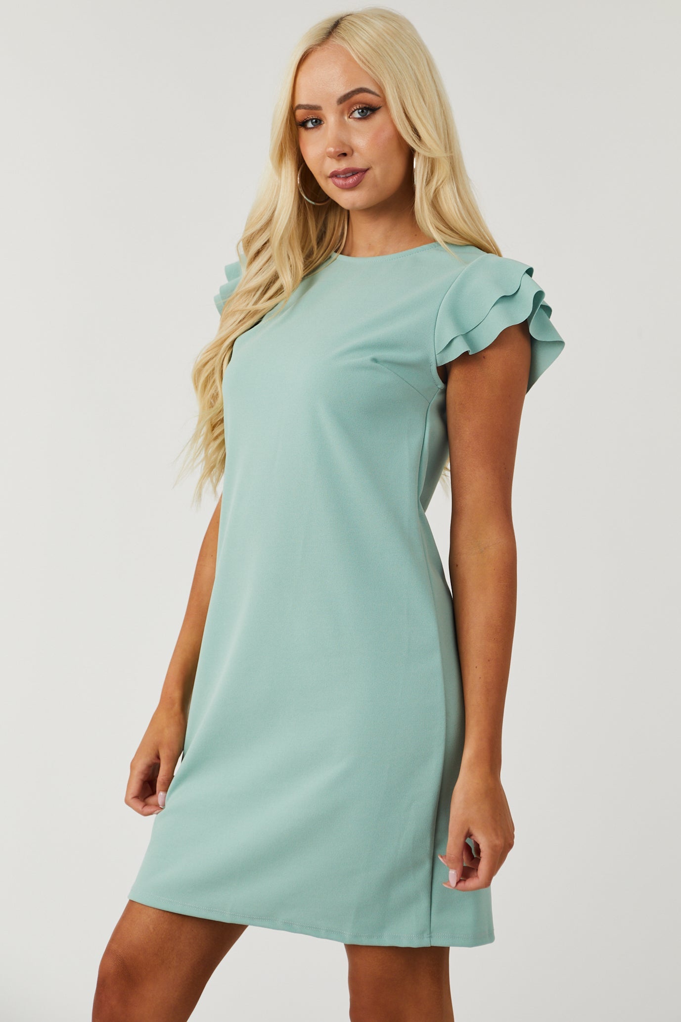 Lily Sage Ruffle Sleeve Shift Dress