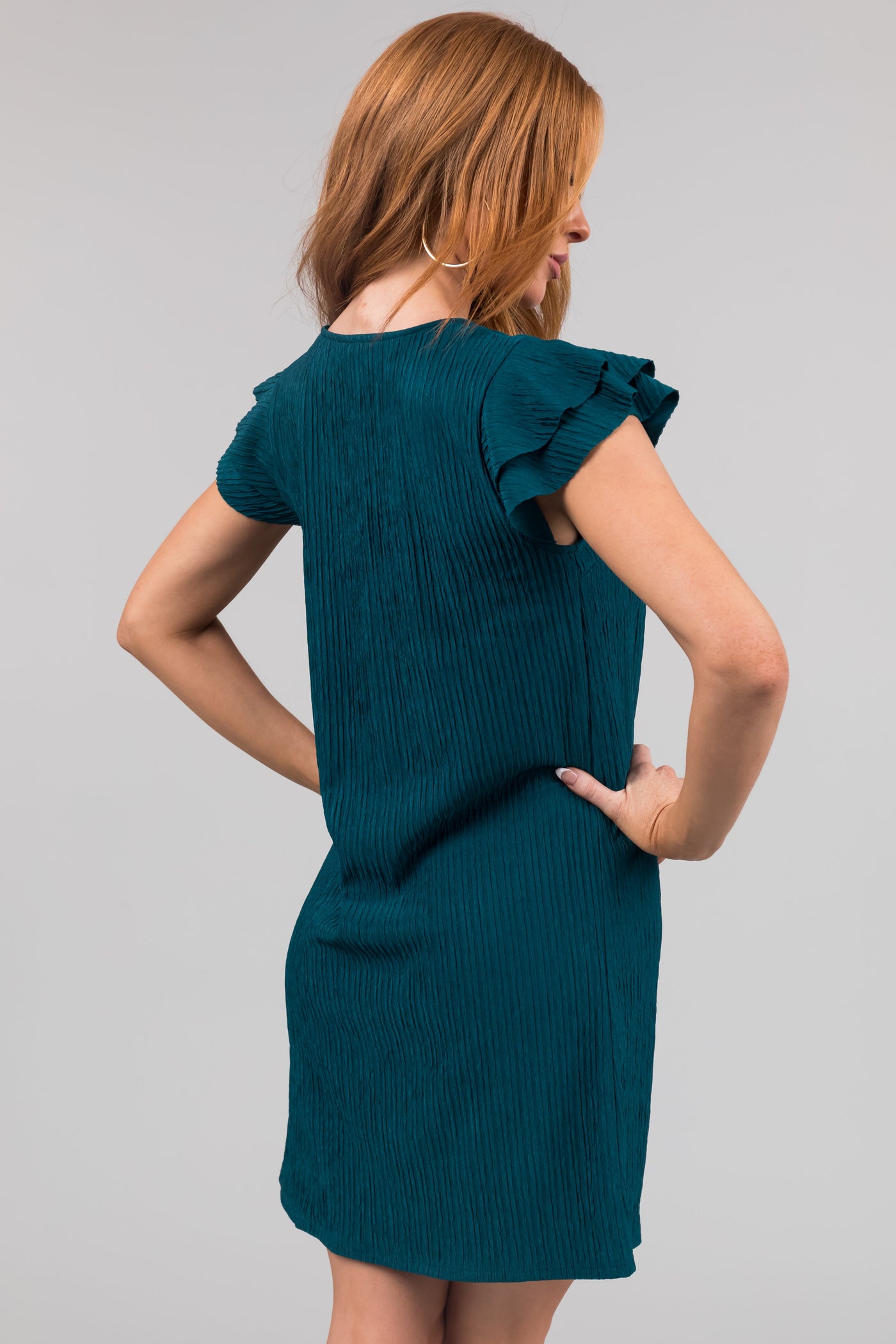 Lily Teal Frill Textured Shift Dress