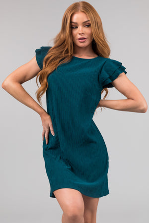 Lily Teal Frill Textured Shift Dress
