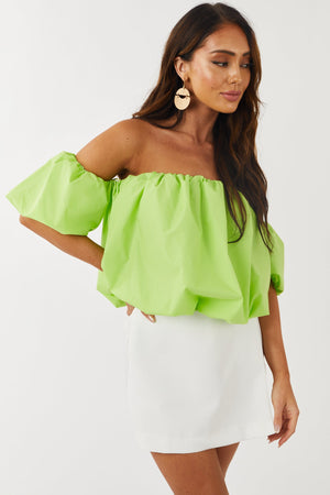 Lime Puff Off the Shoulder Cropped Blouse