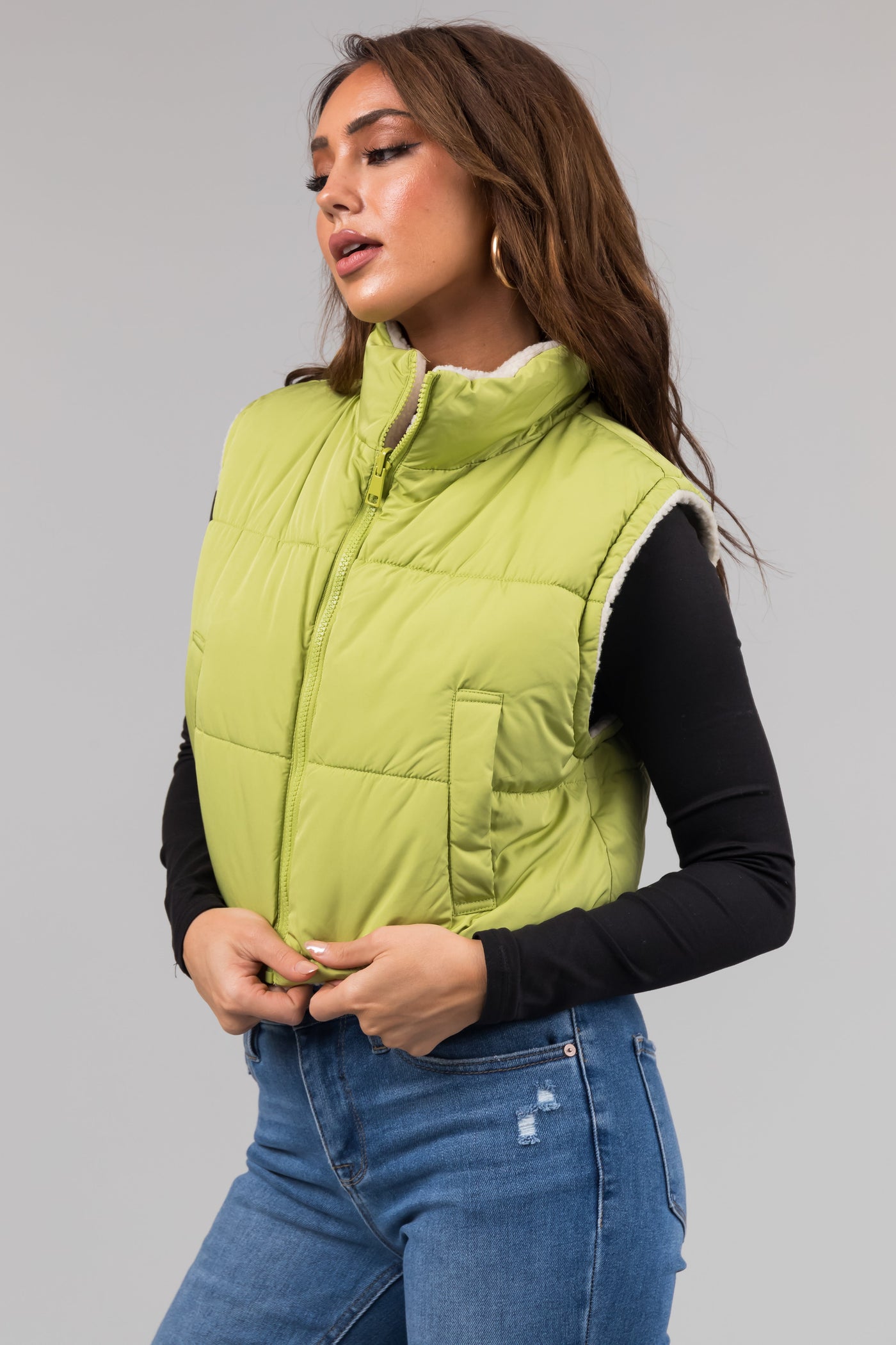 Lime Reversible Zip Up Puffer Vest