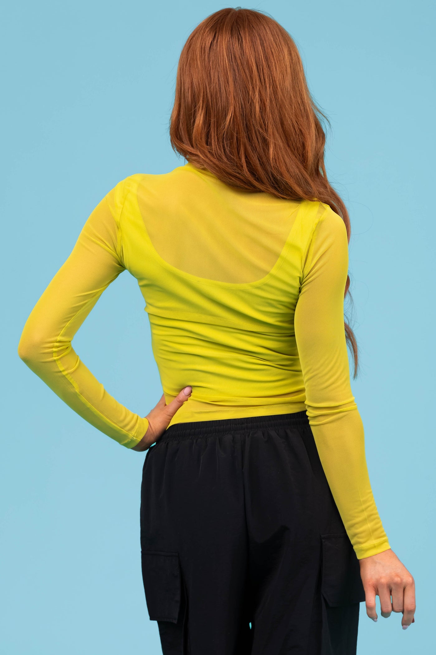 Lime Ribbed Crop Top with Long Sleeve Overlay