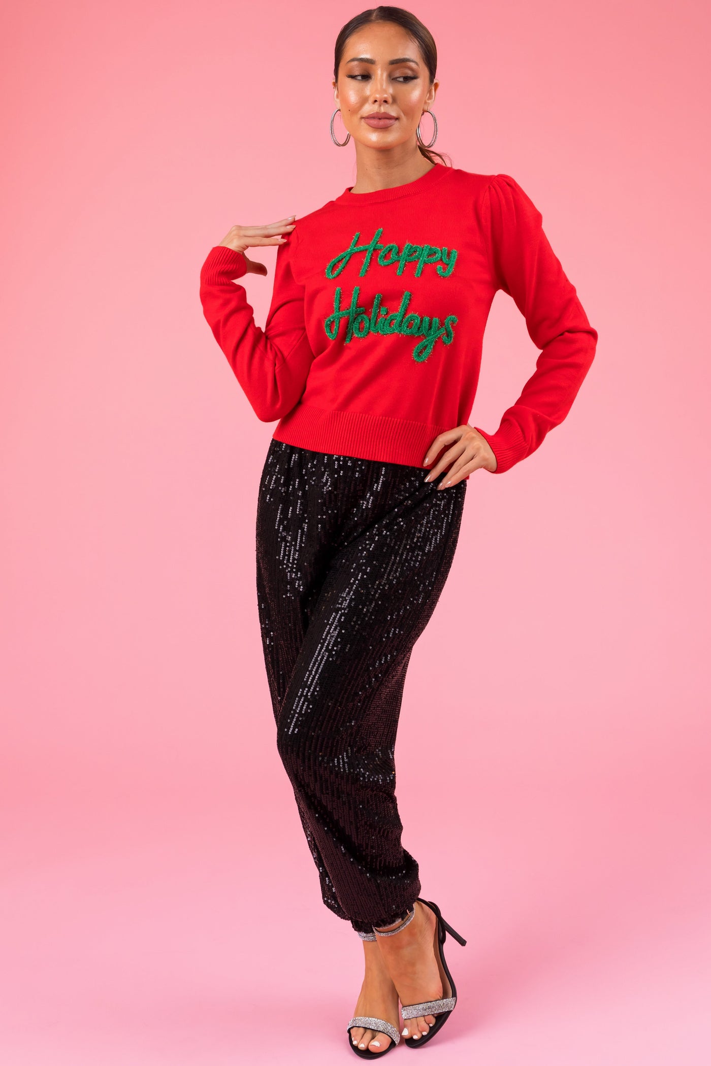 Lipstick 'Happy Holidays' Sparkle Knit Sweater