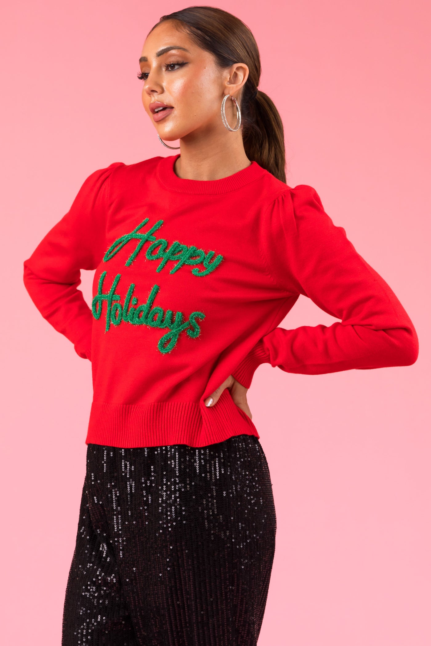 Lipstick 'Happy Holidays' Sparkle Knit Sweater