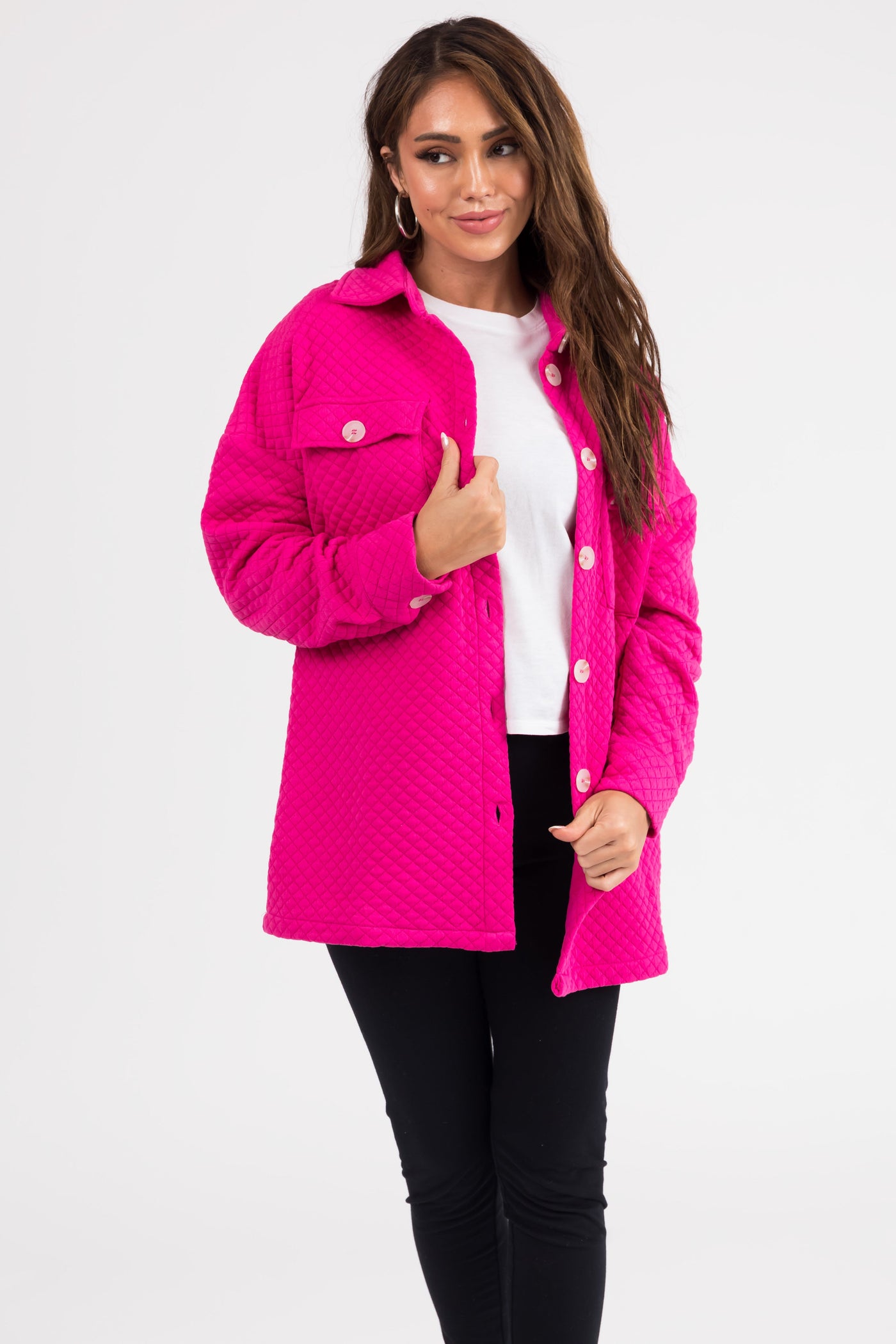 Magenta Button Down Quilted Shacket