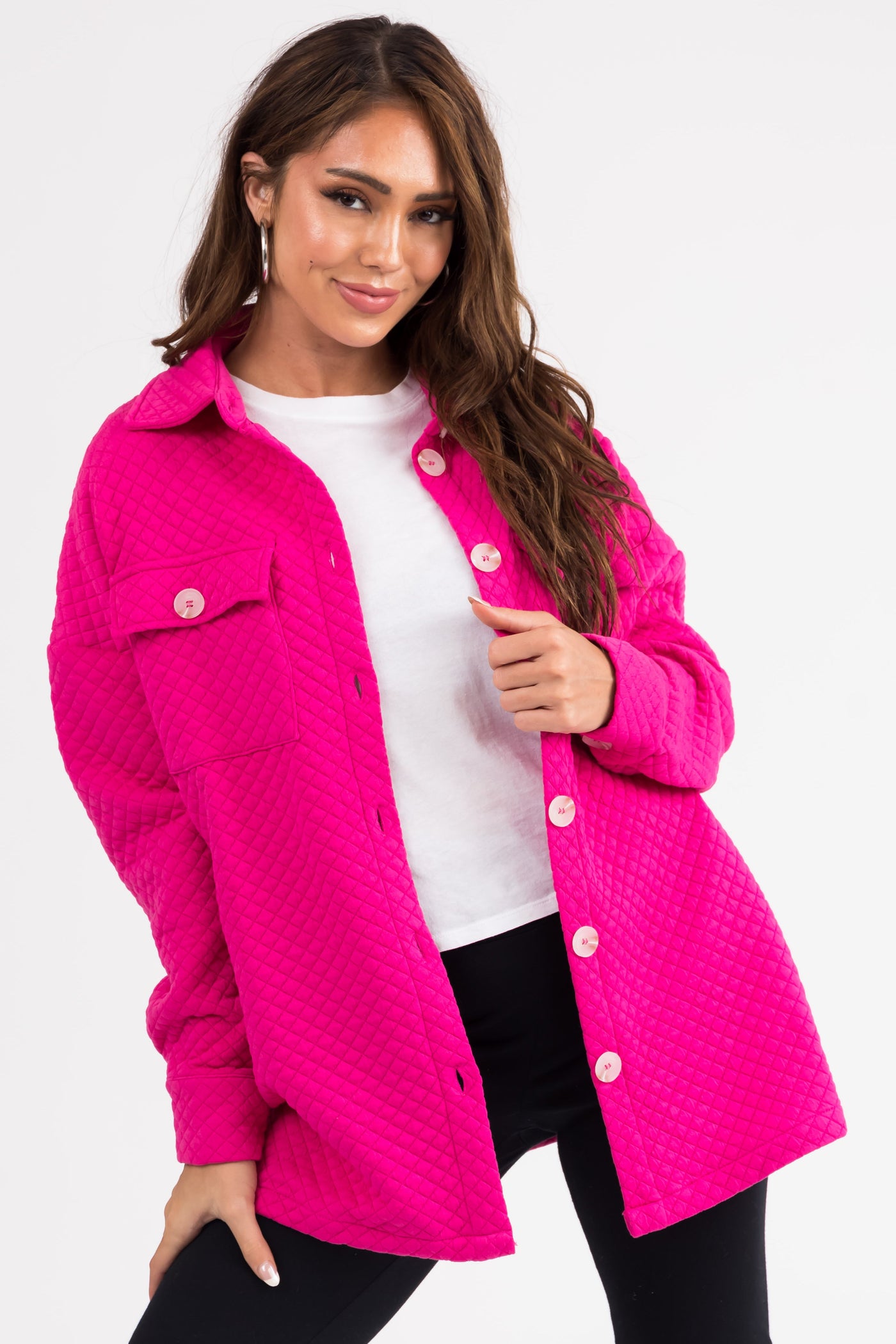 Magenta Button Down Quilted Shacket