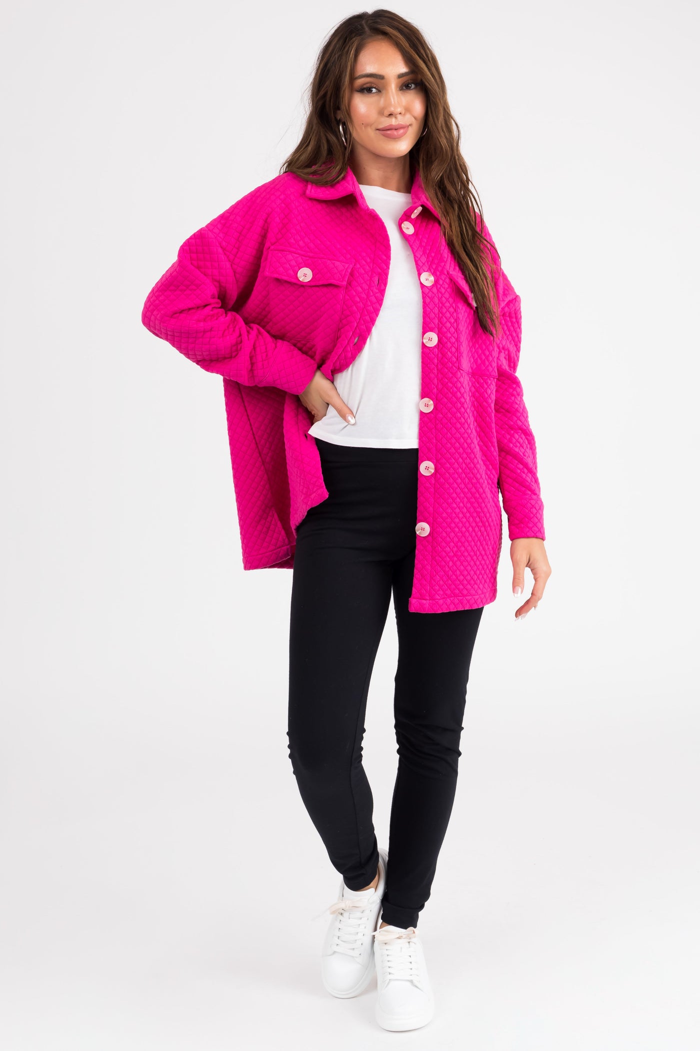 Magenta Button Down Quilted Shacket
