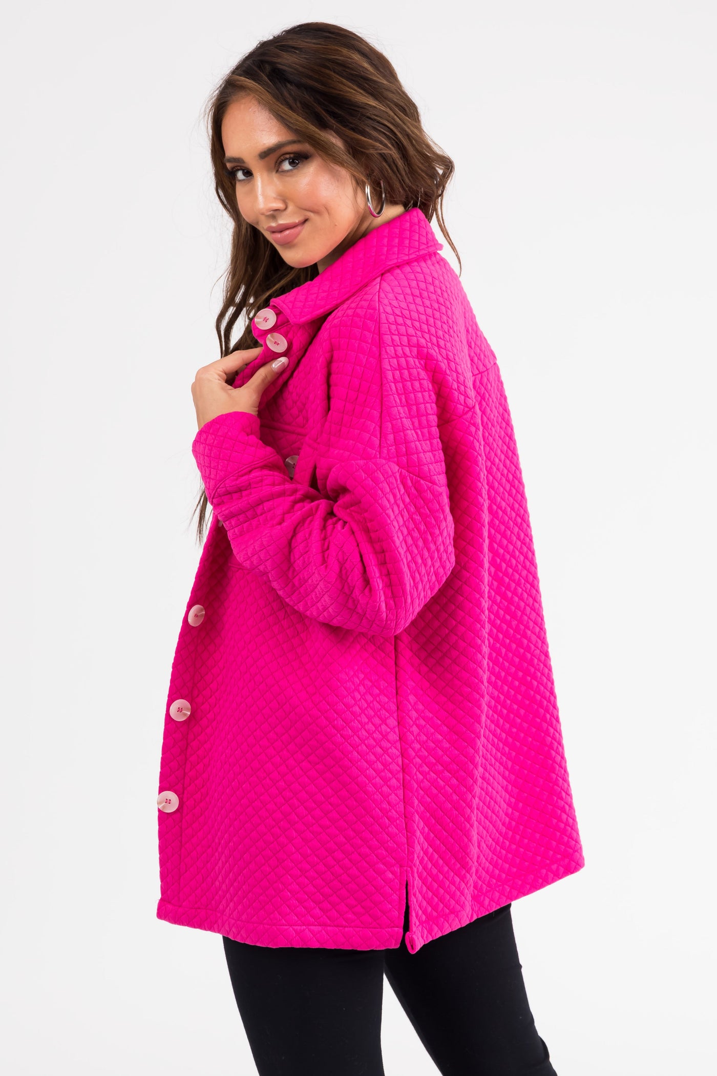 Magenta Button Down Quilted Shacket
