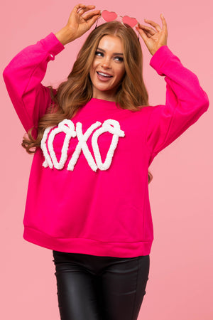 Magenta Chunky 'XOXO' Long Sleeve Sweatshirt