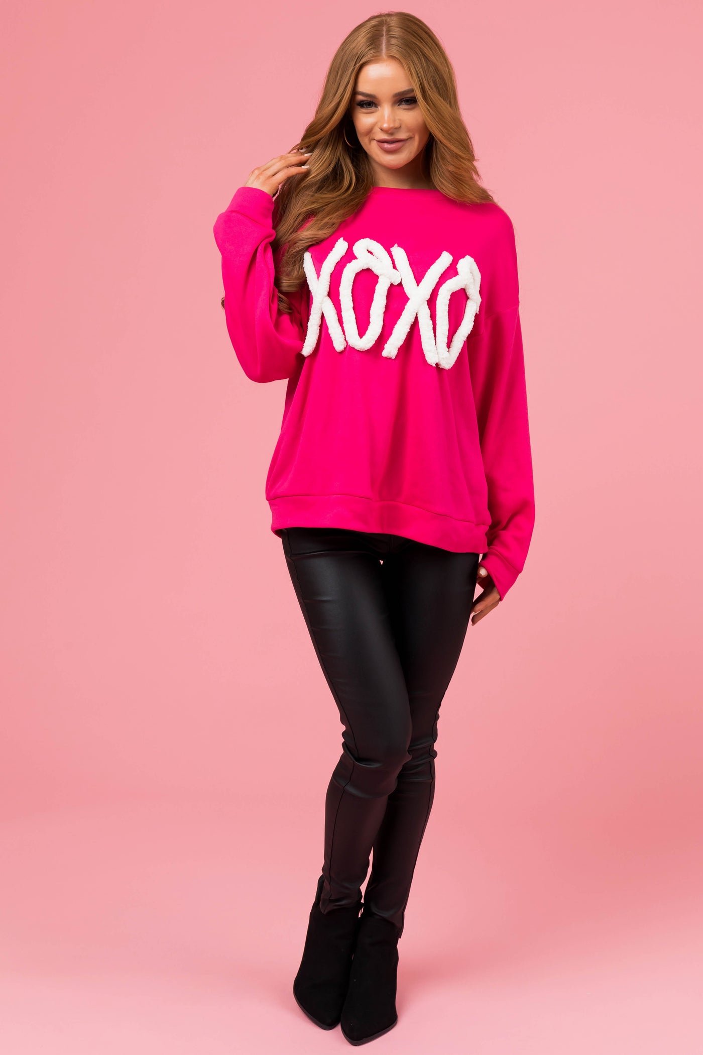 Magenta Chunky 'XOXO' Long Sleeve Sweatshirt