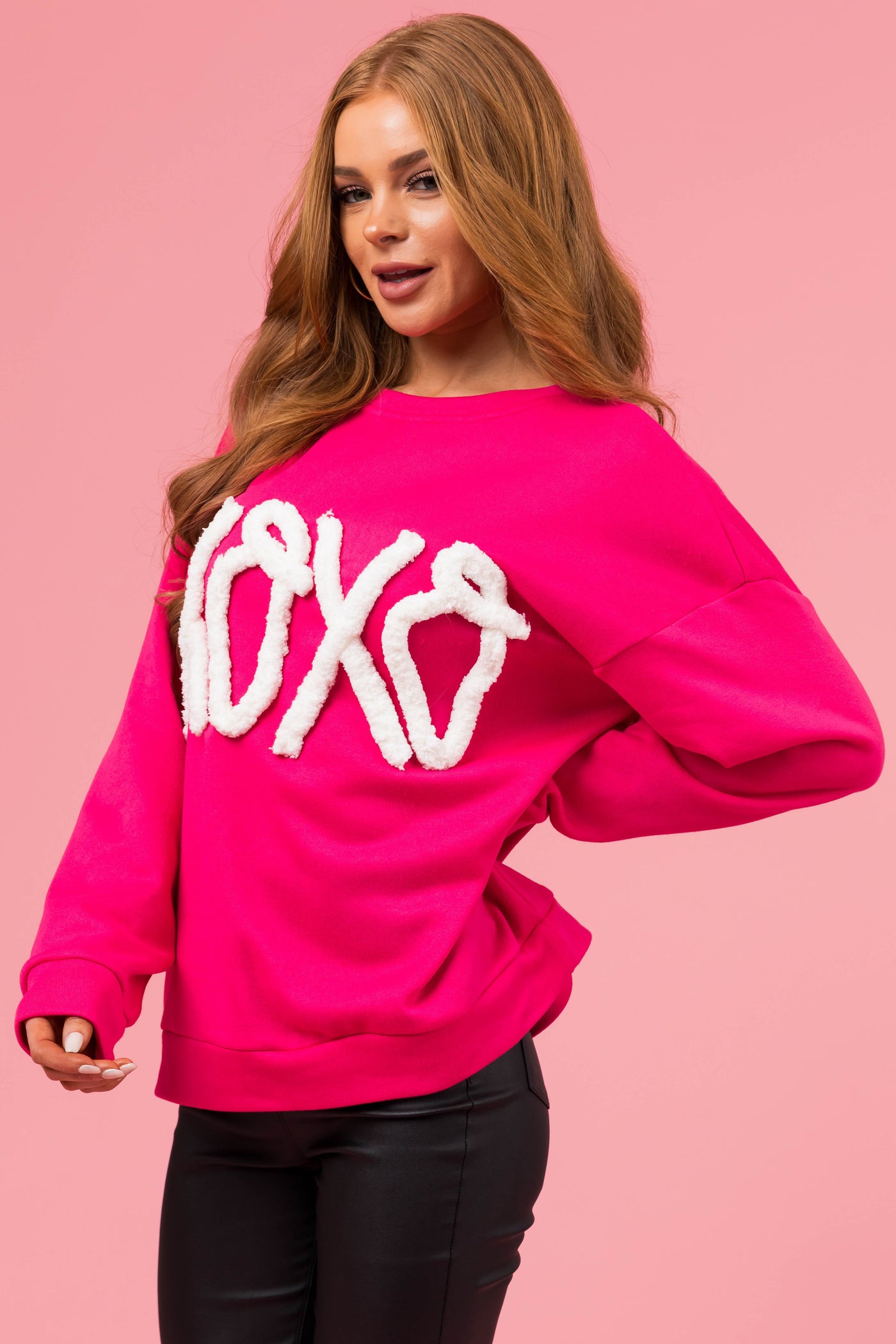 Magenta Chunky 'XOXO' Long Sleeve Sweatshirt