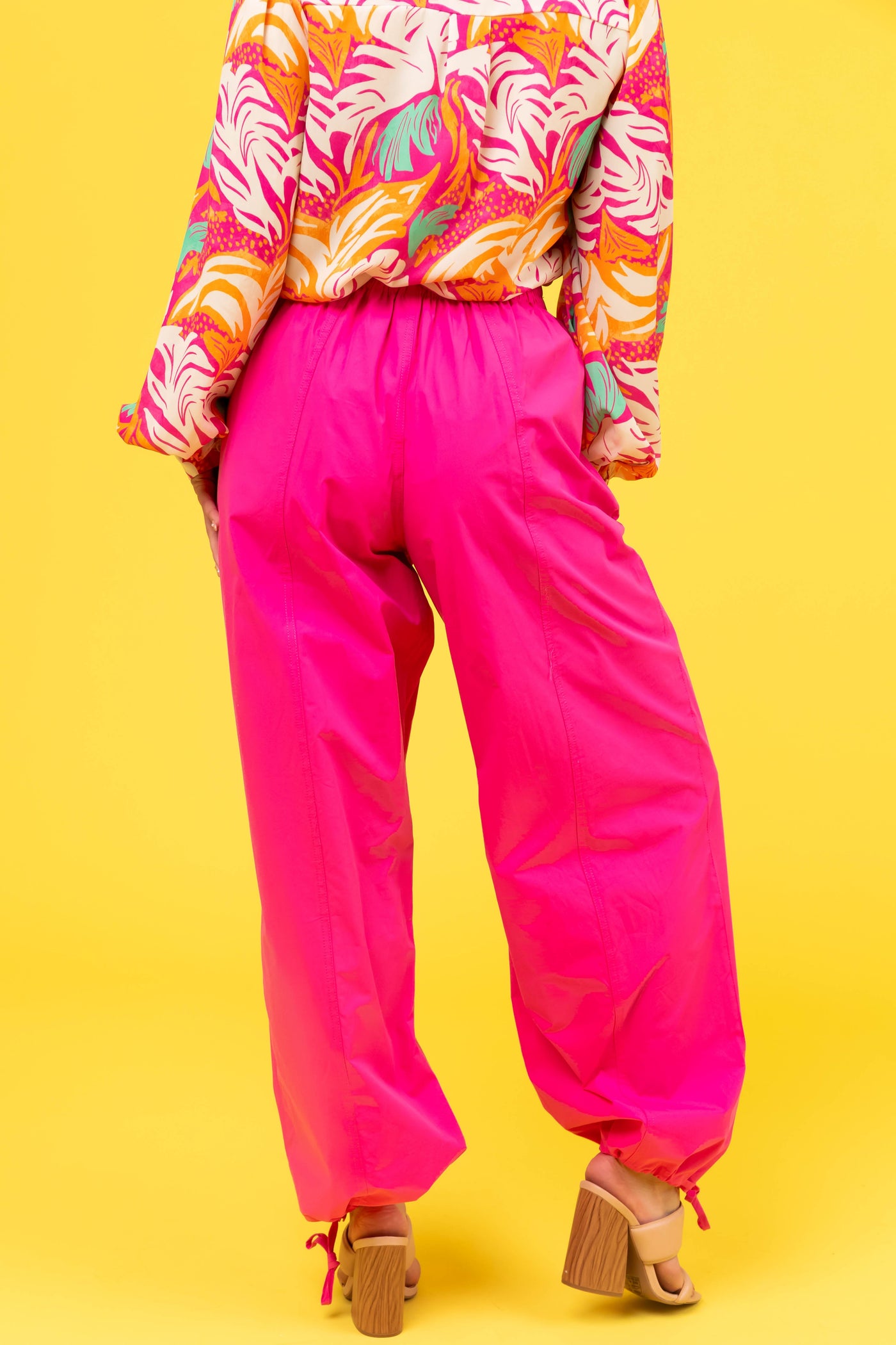 Magenta Drawstring Hem Windbreaker Pants
