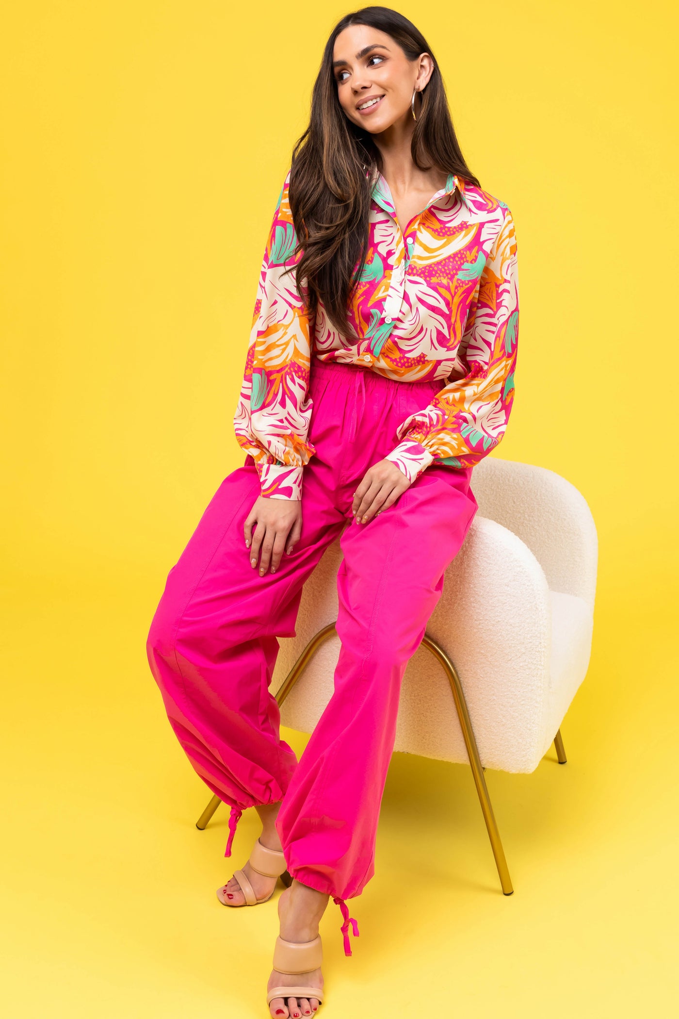 Magenta Drawstring Hem Windbreaker Pants