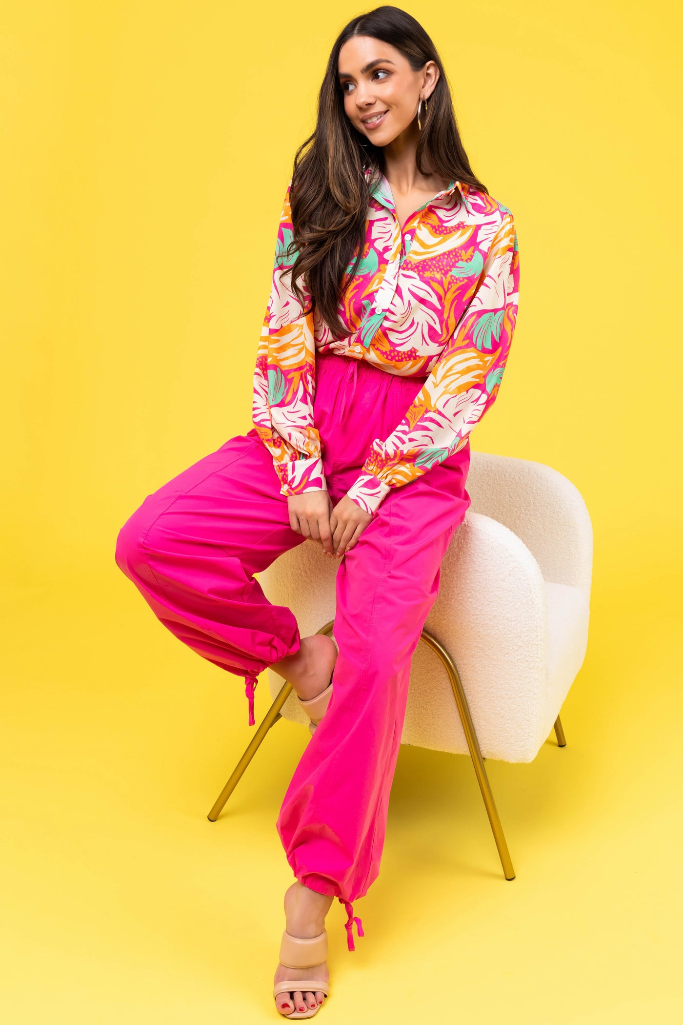 Magenta Drawstring Hem Windbreaker Pants