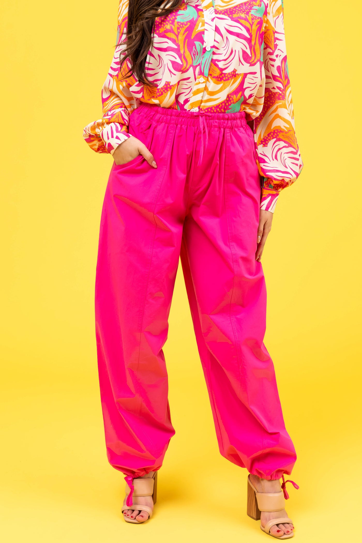 Magenta Drawstring Hem Windbreaker Pants
