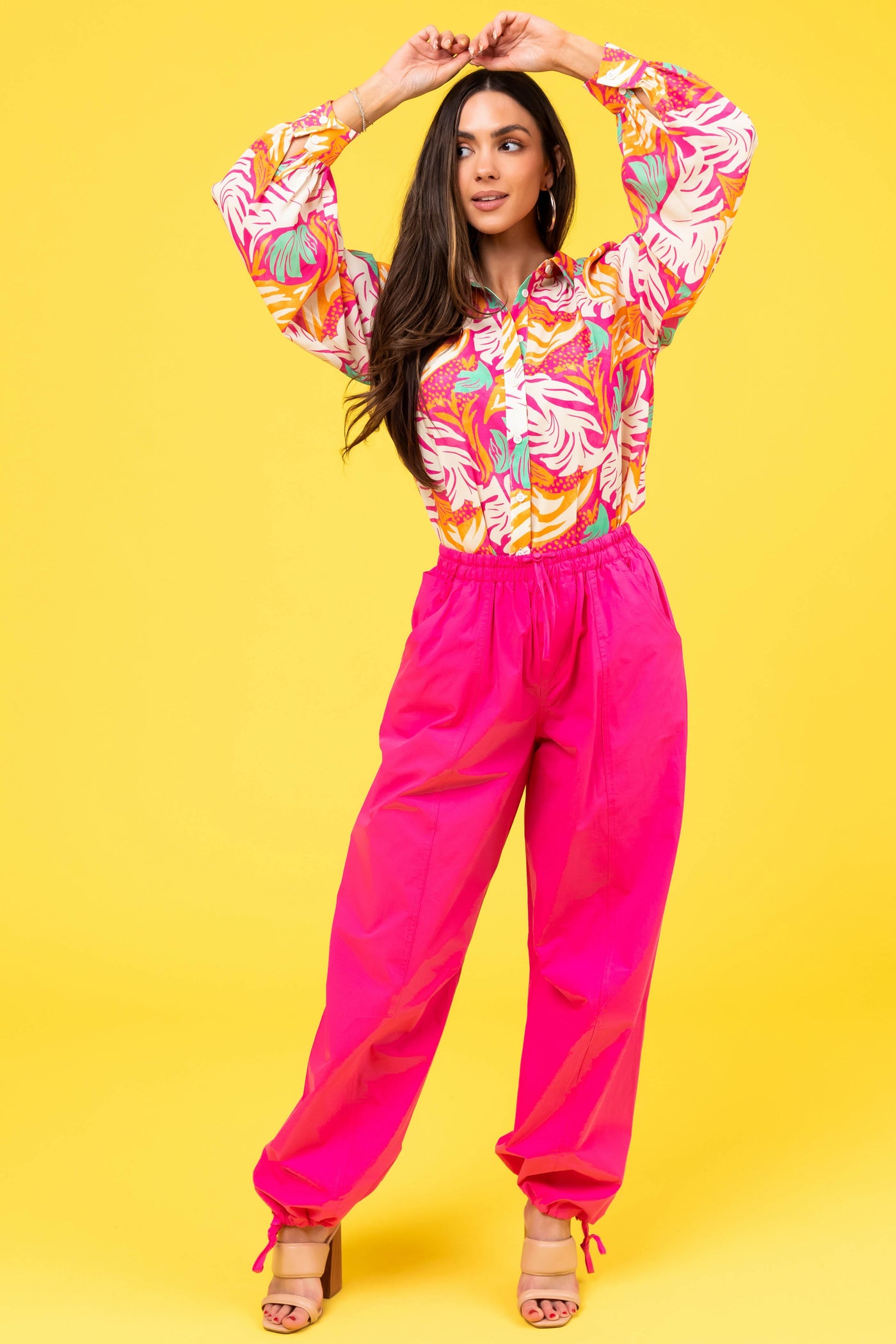 Magenta Drawstring Hem Windbreaker Pants