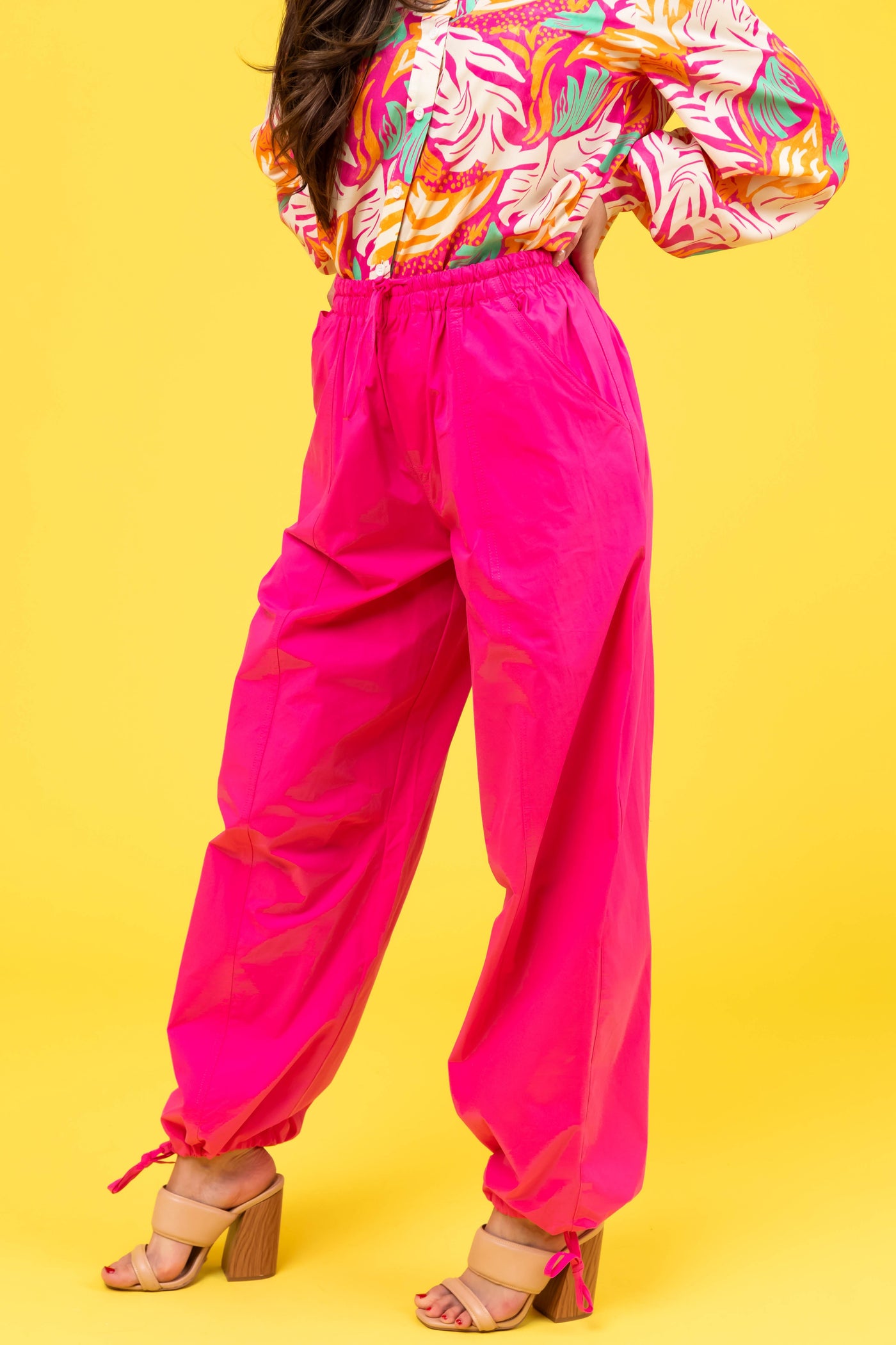 Magenta Drawstring Hem Windbreaker Pants