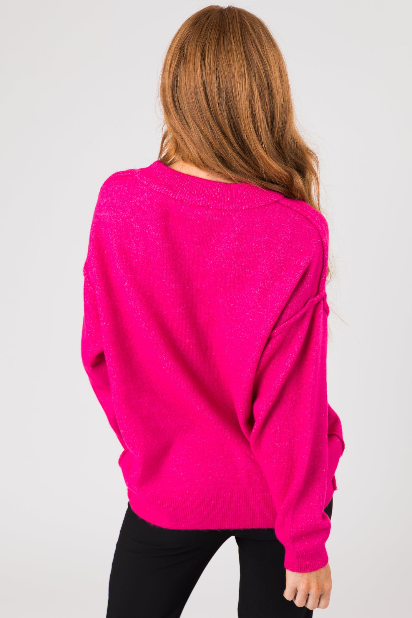 Magenta Exposed Seam Drop Shoulder Sweater