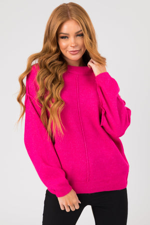 Magenta Exposed Seam Drop Shoulder Sweater