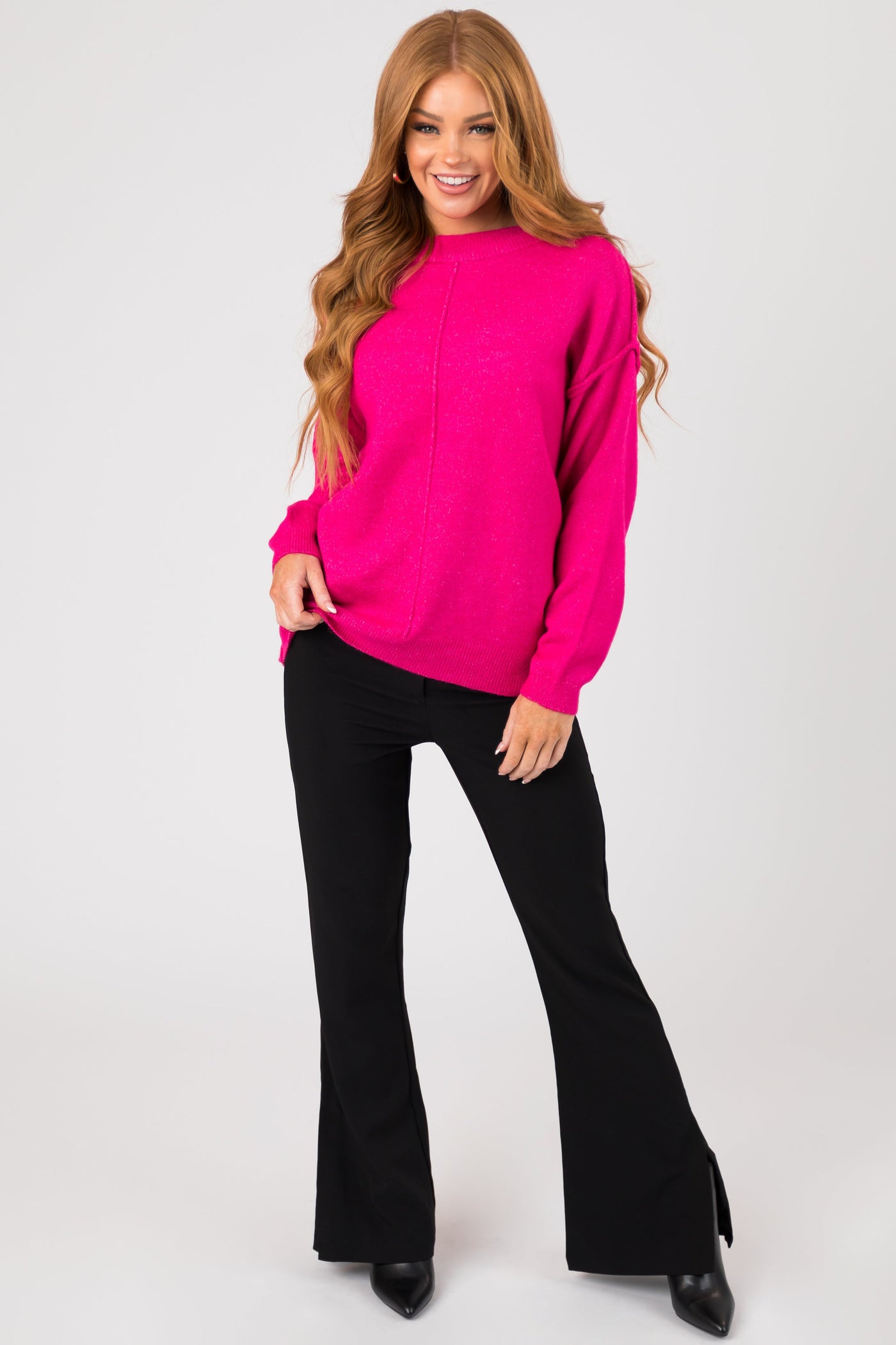 Magenta Exposed Seam Drop Shoulder Sweater