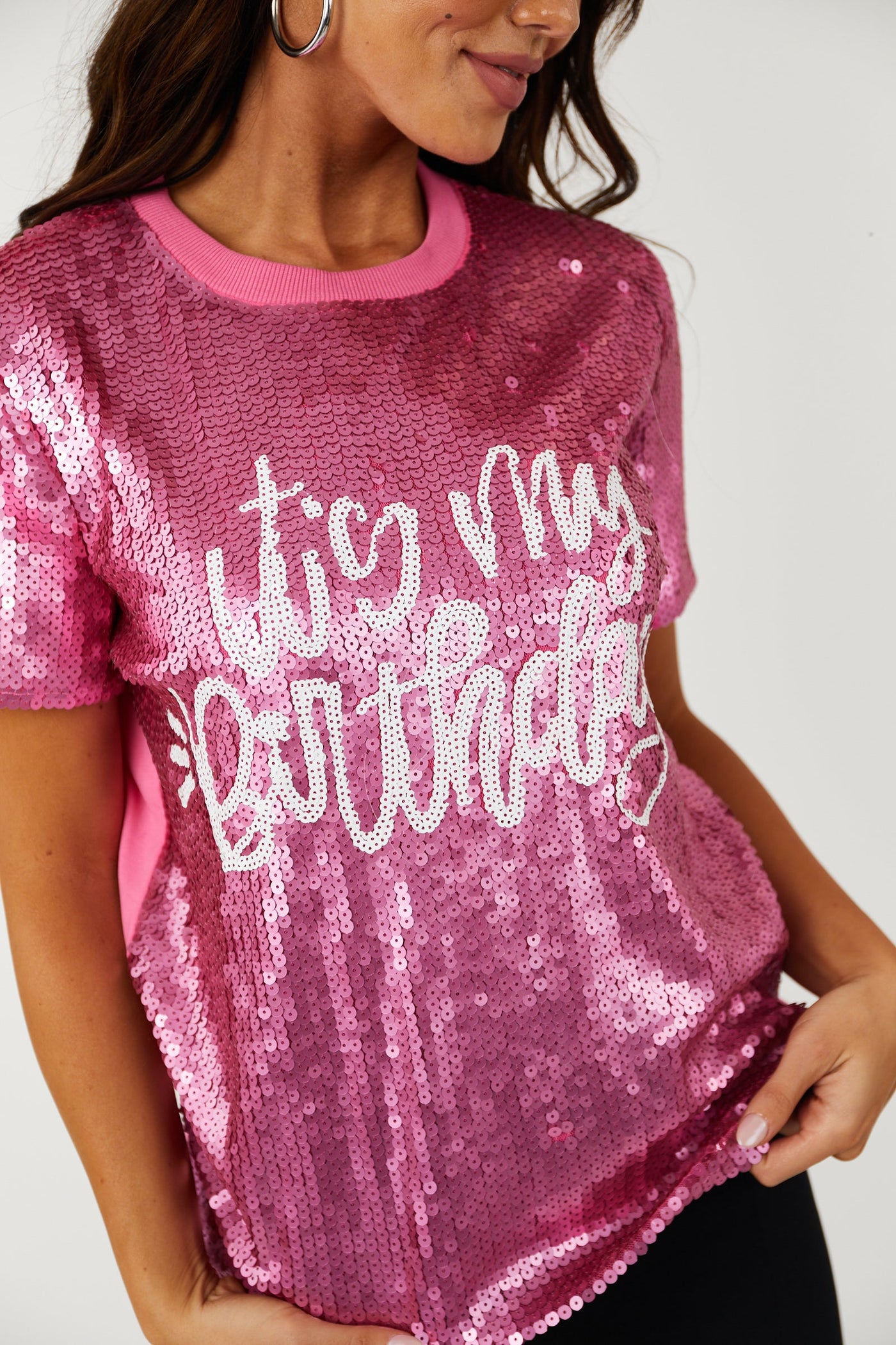Magenta 'It's My Birthday' Sequin Top