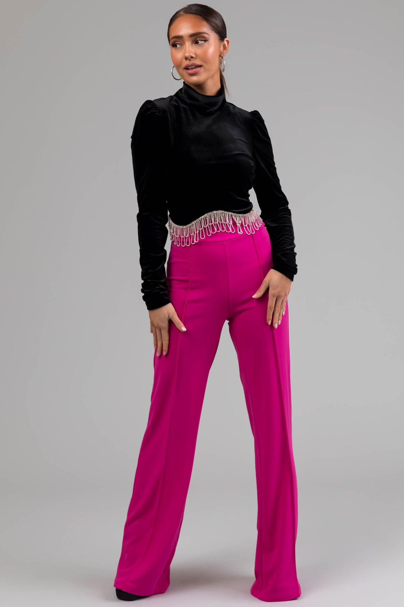 Magenta Vertical Seam Wide Leg Pants