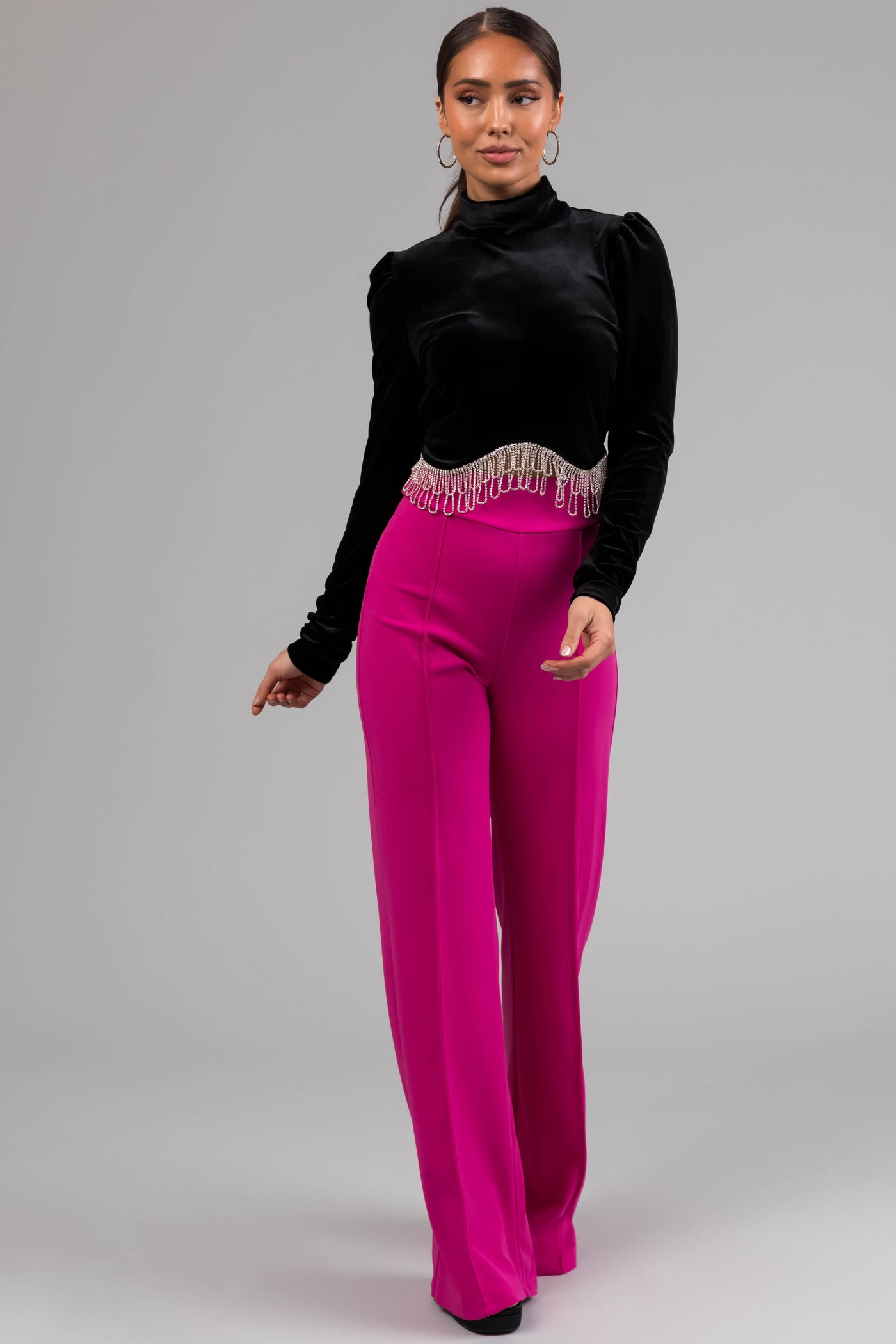 Magenta Vertical Seam Wide Leg Pants