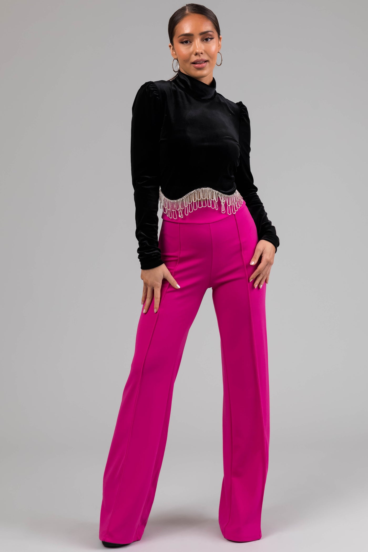 Magenta Vertical Seam Wide Leg Pants