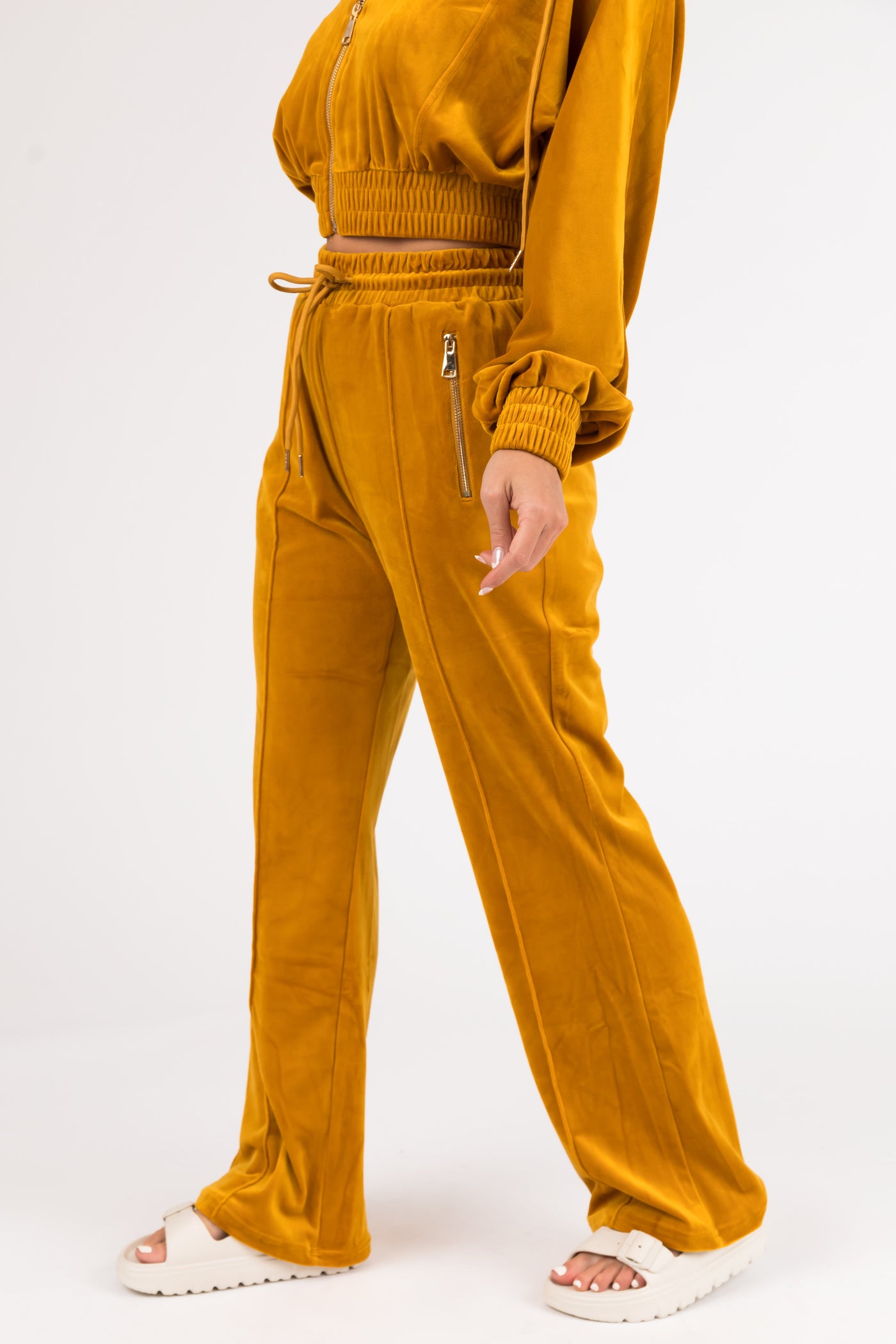 Marigold Velour Zip Up Jacket and Joggers Set