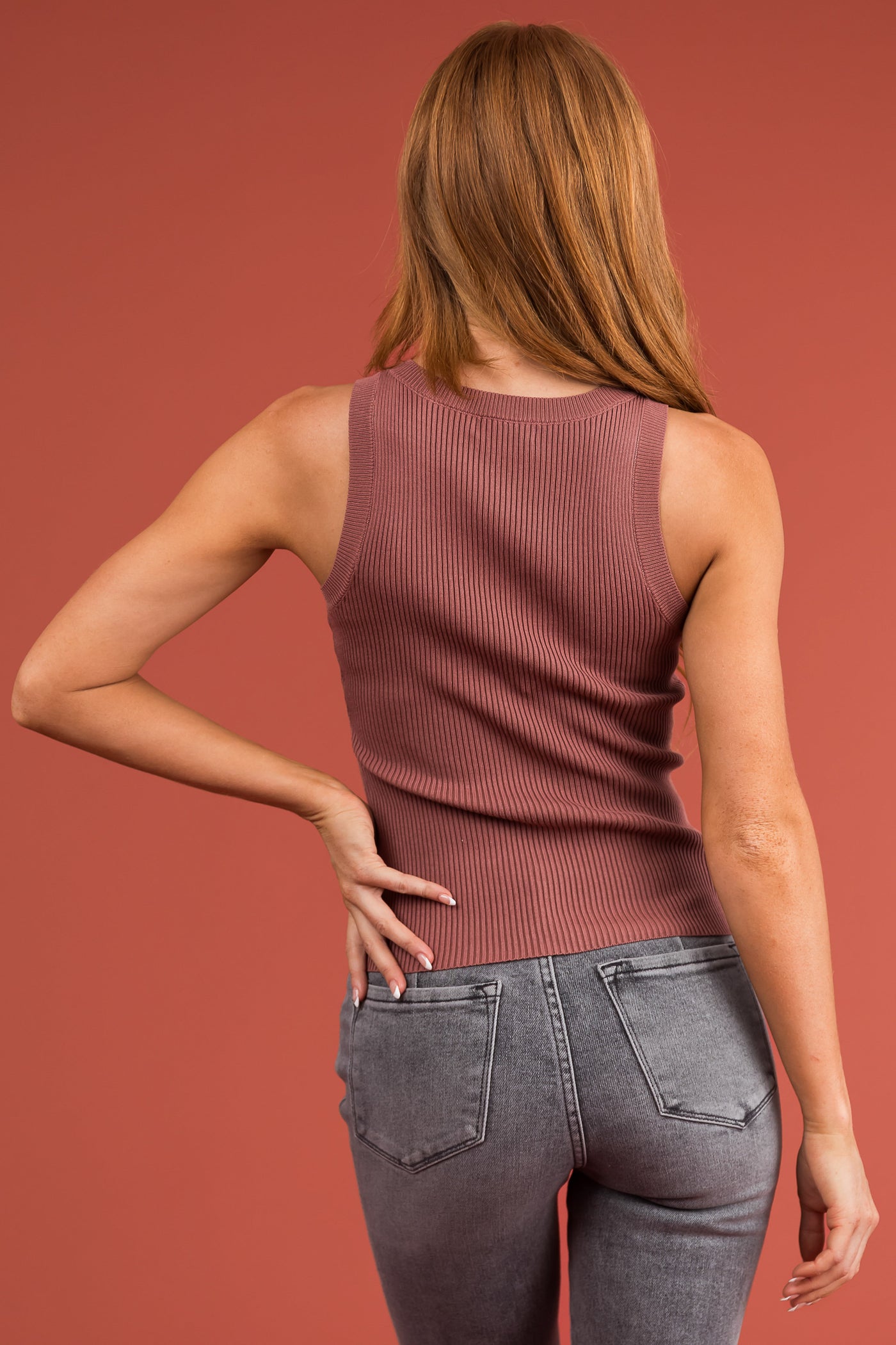Marsala Ribbed Knit Fitted Tank Top