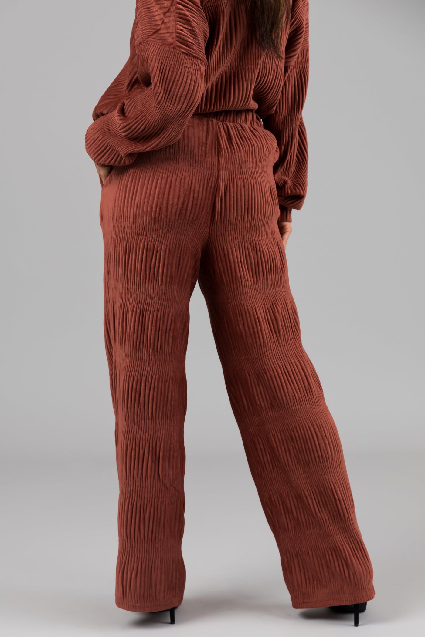Marsala Super Soft Crinkle Velvet Wide Pants