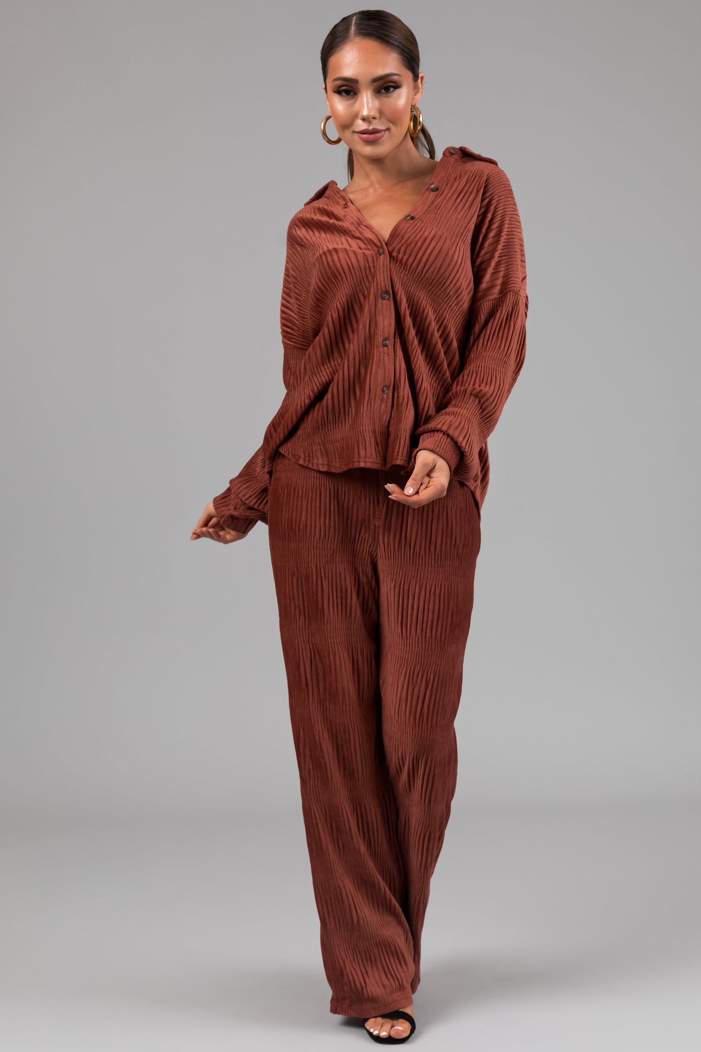 Marsala Super Soft Crinkle Velvet Wide Pants