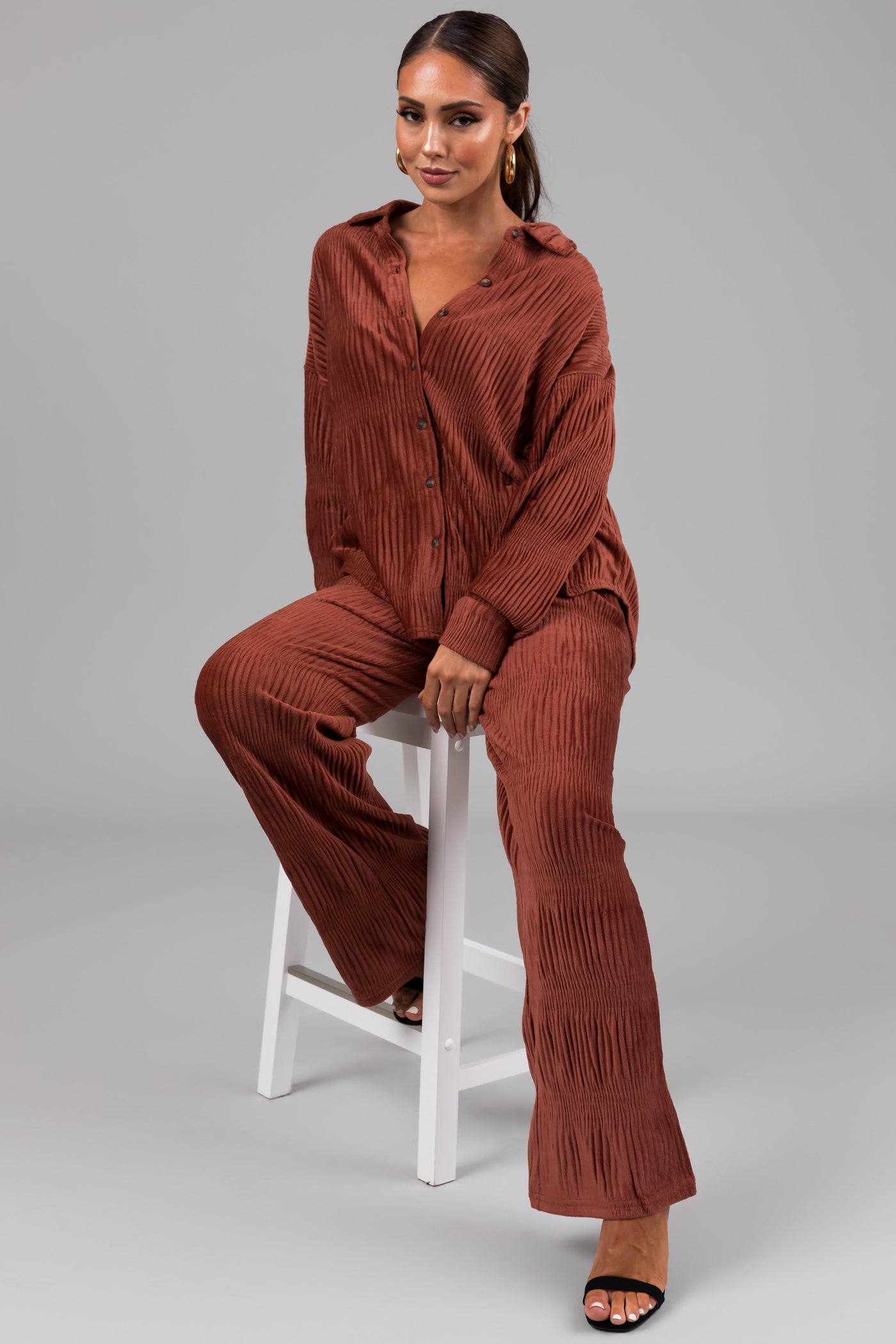 Marsala Super Soft Crinkle Velvet Wide Pants