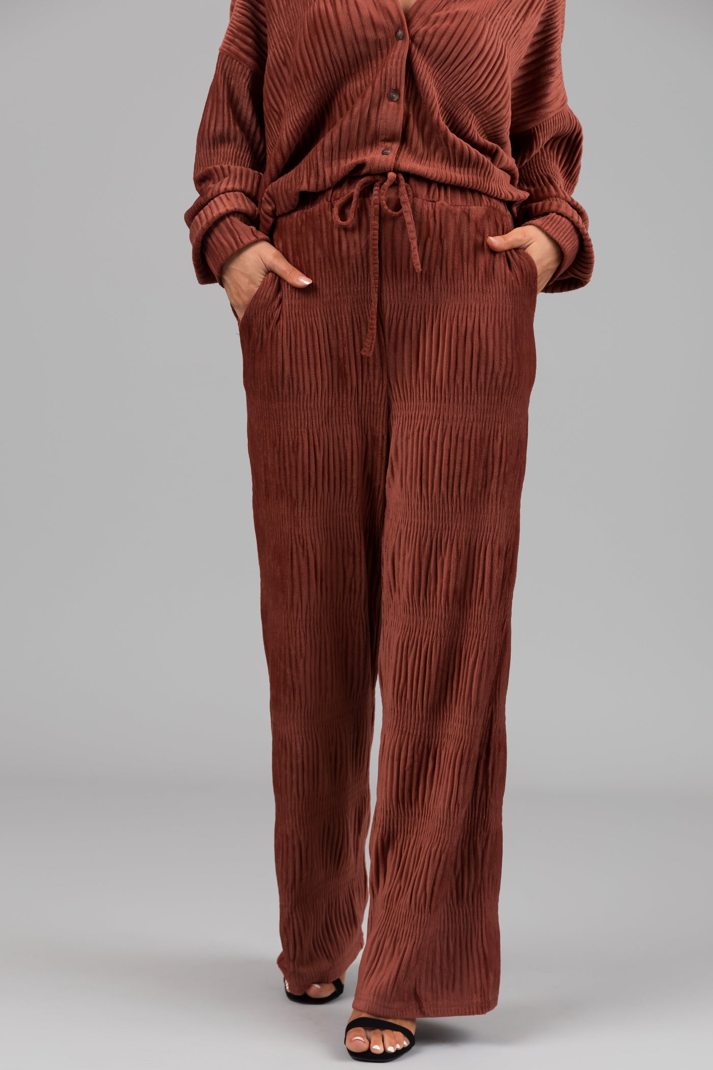 Marsala Super Soft Crinkle Velvet Wide Pants