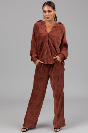 Marsala Super Soft Crinkle Velvet Wide Pants