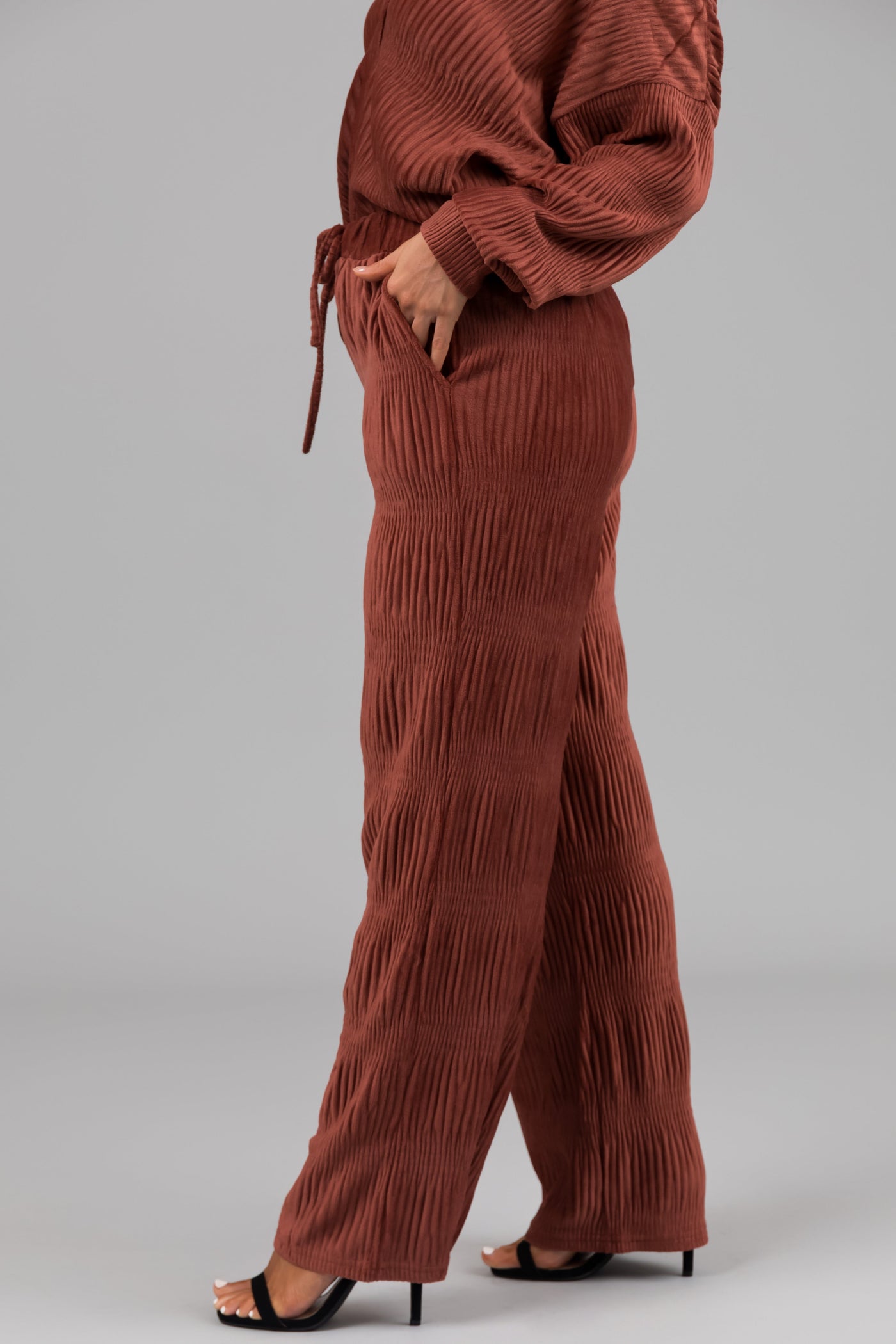 Marsala Super Soft Crinkle Velvet Wide Pants