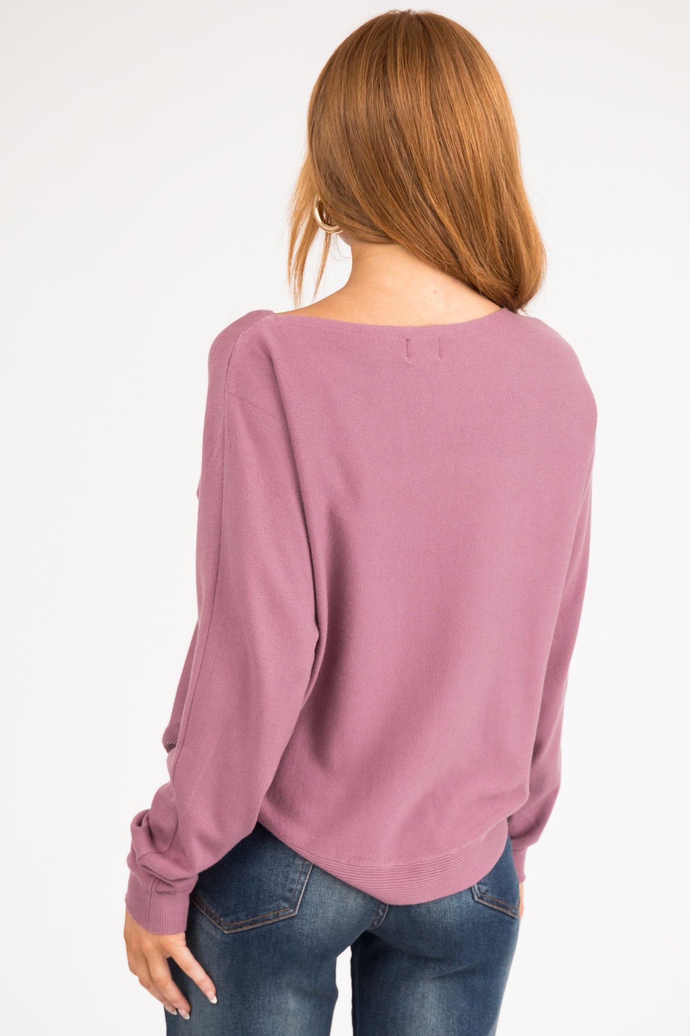 Mauve Ribbed Trim Super Soft Light Sweater