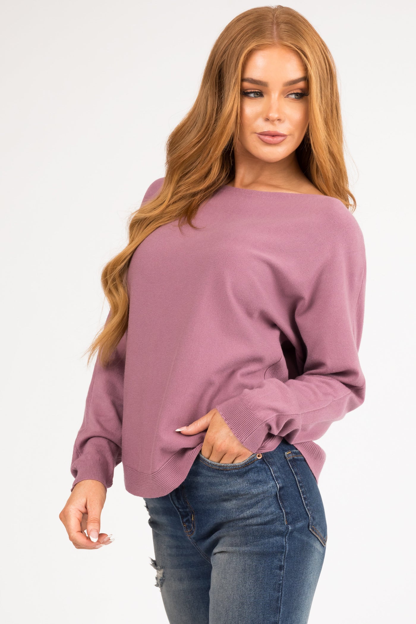 Mauve Ribbed Trim Super Soft Light Sweater