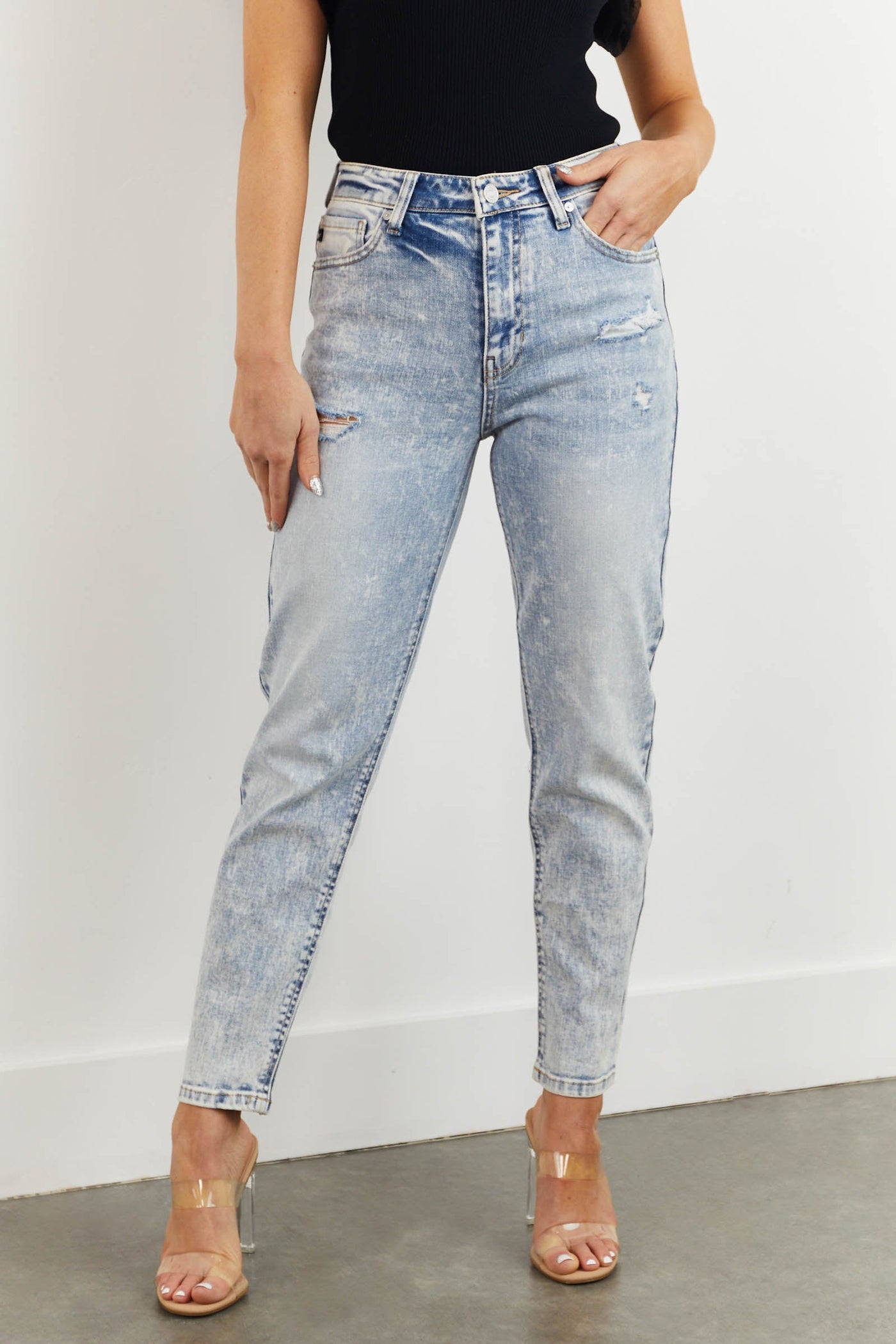 Medium Acid Wash Distressed Denim Jeans