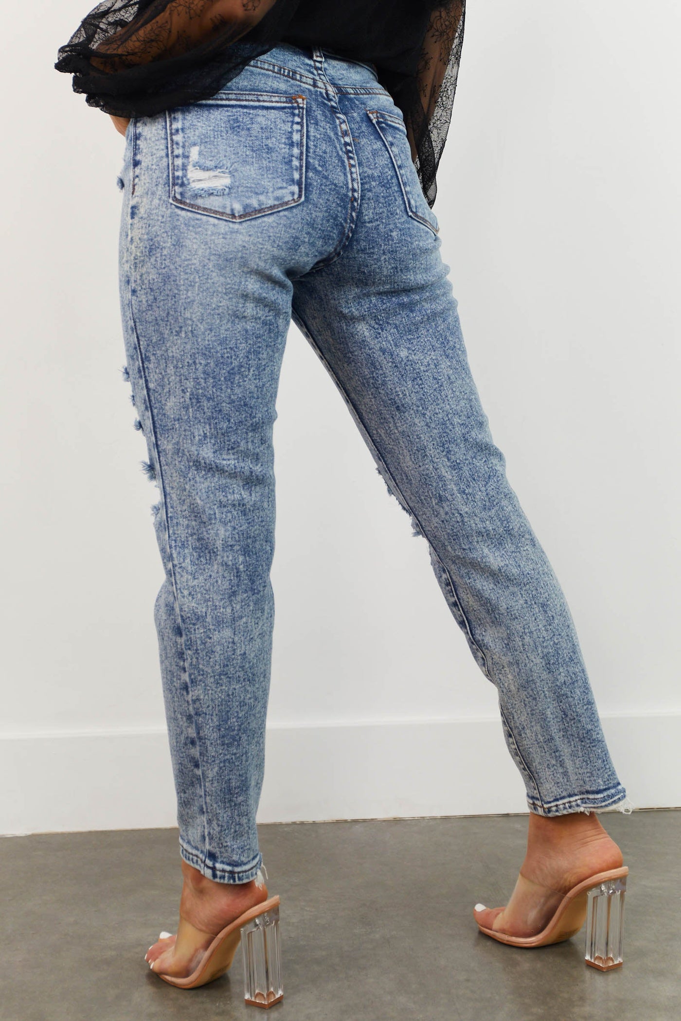 Medium Acid Wash High Rise Boyfriend Jeans