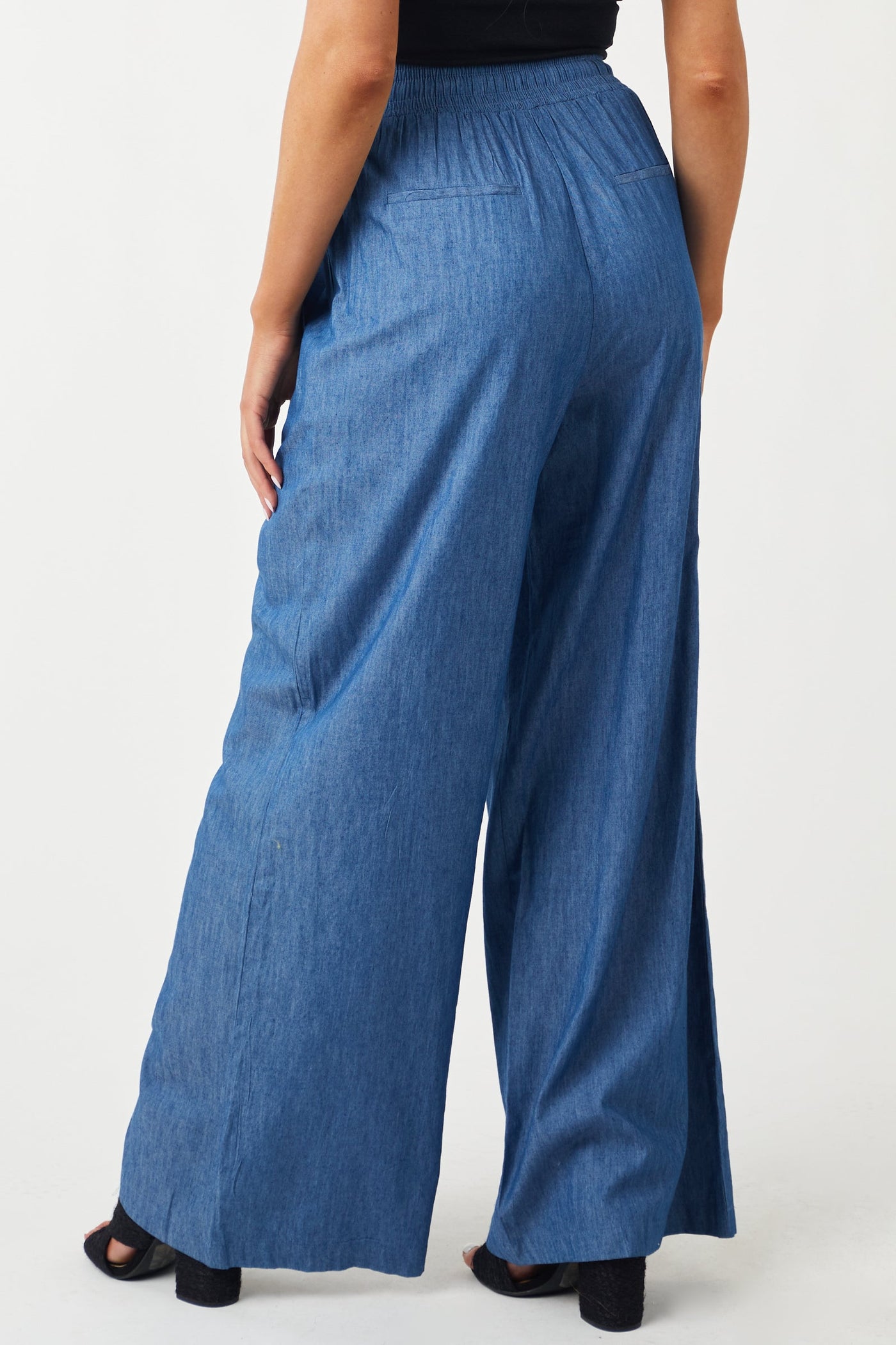 Medium Chambray High Rise Wide Leg Pants