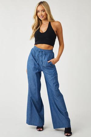Medium Chambray High Rise Wide Leg Pants
