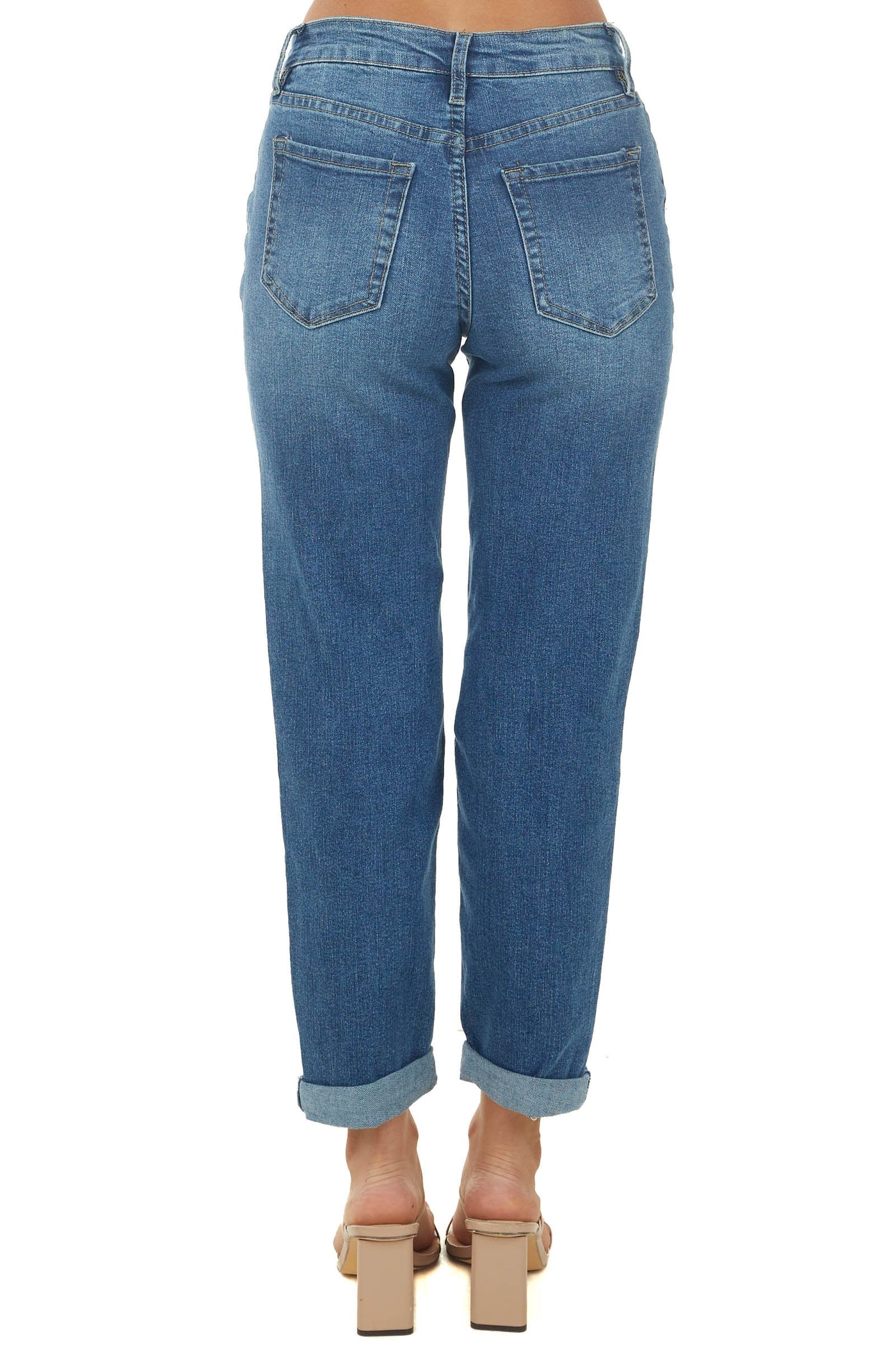 Medium High Waisted Distressed Boyfriend Jeans