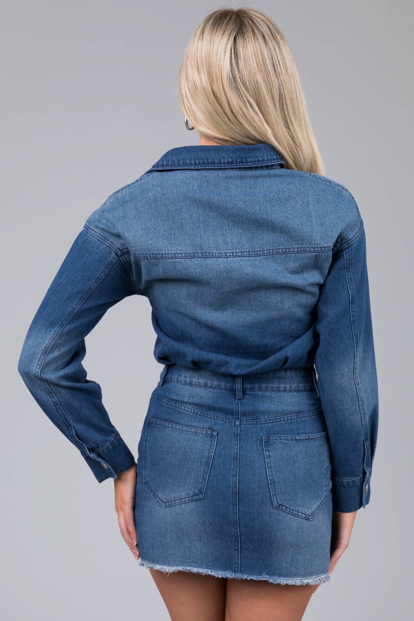 Medium Wash Denim Long Sleeve Mini Dress