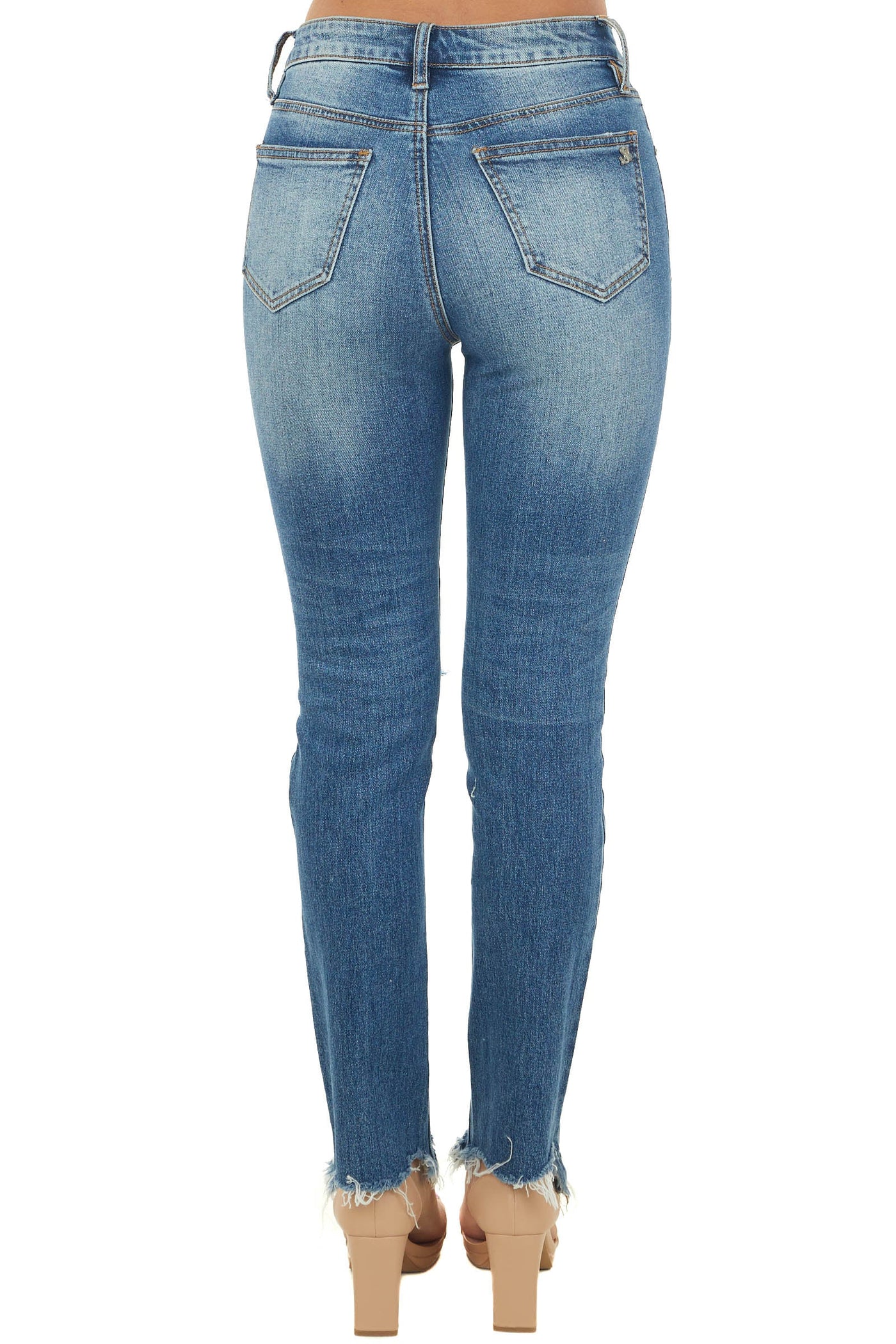 Medium Wash Frayed High Rise Relaxed Jeans
