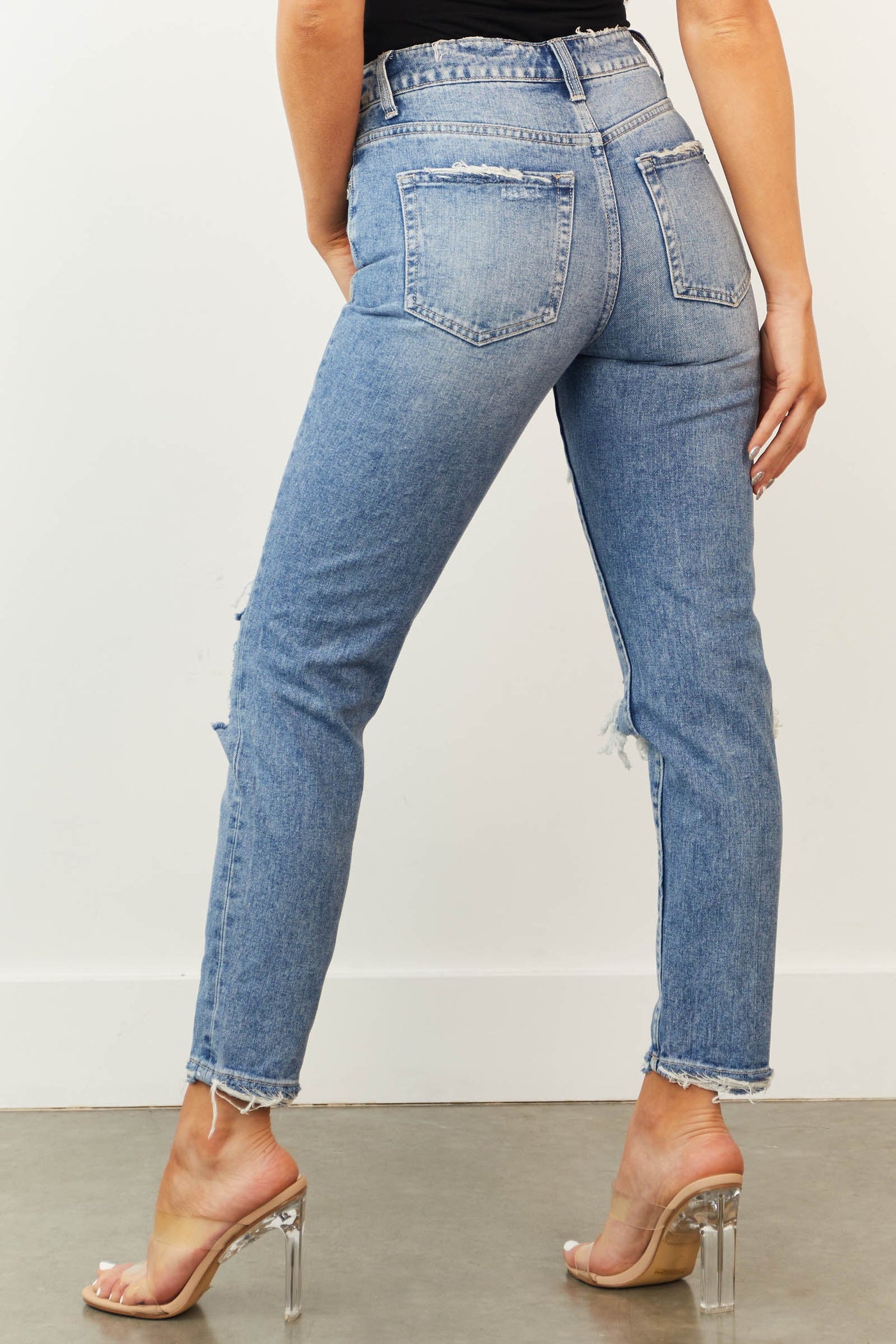 Medium Wash High Rise Cropped Mom Jeans