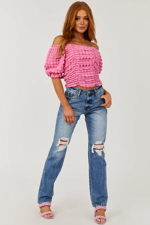 Medium Wash High Rise Distressed Straight Jeans