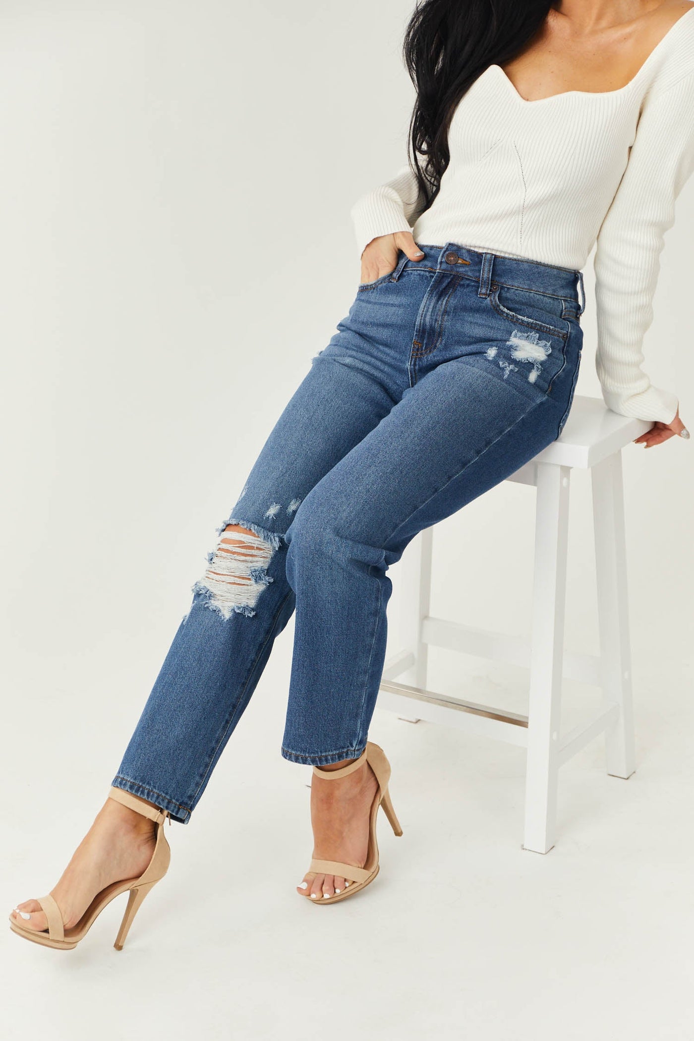 Medium Wash High Rise Straight Ankle Jeans