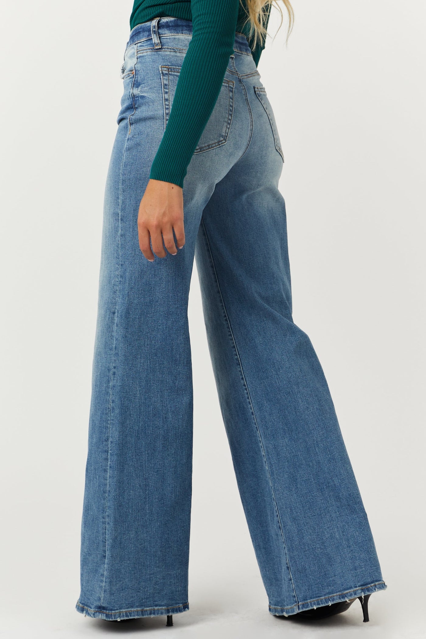 Medium Wash High Rise Super Wide Leg Jeans